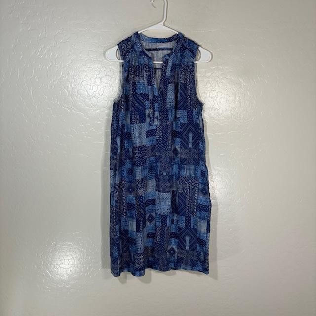 J.McLaughlin Dress Womens Small Blue Patchwork Linen Shift Sundress Pockets