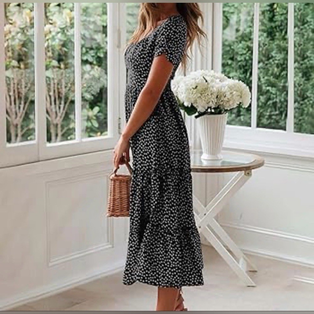 Elegant Black Polka Dot Dress XL