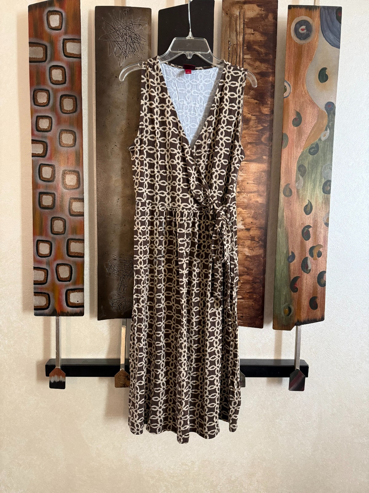 Merona Dress, Brown and Beige, V neck, Size M