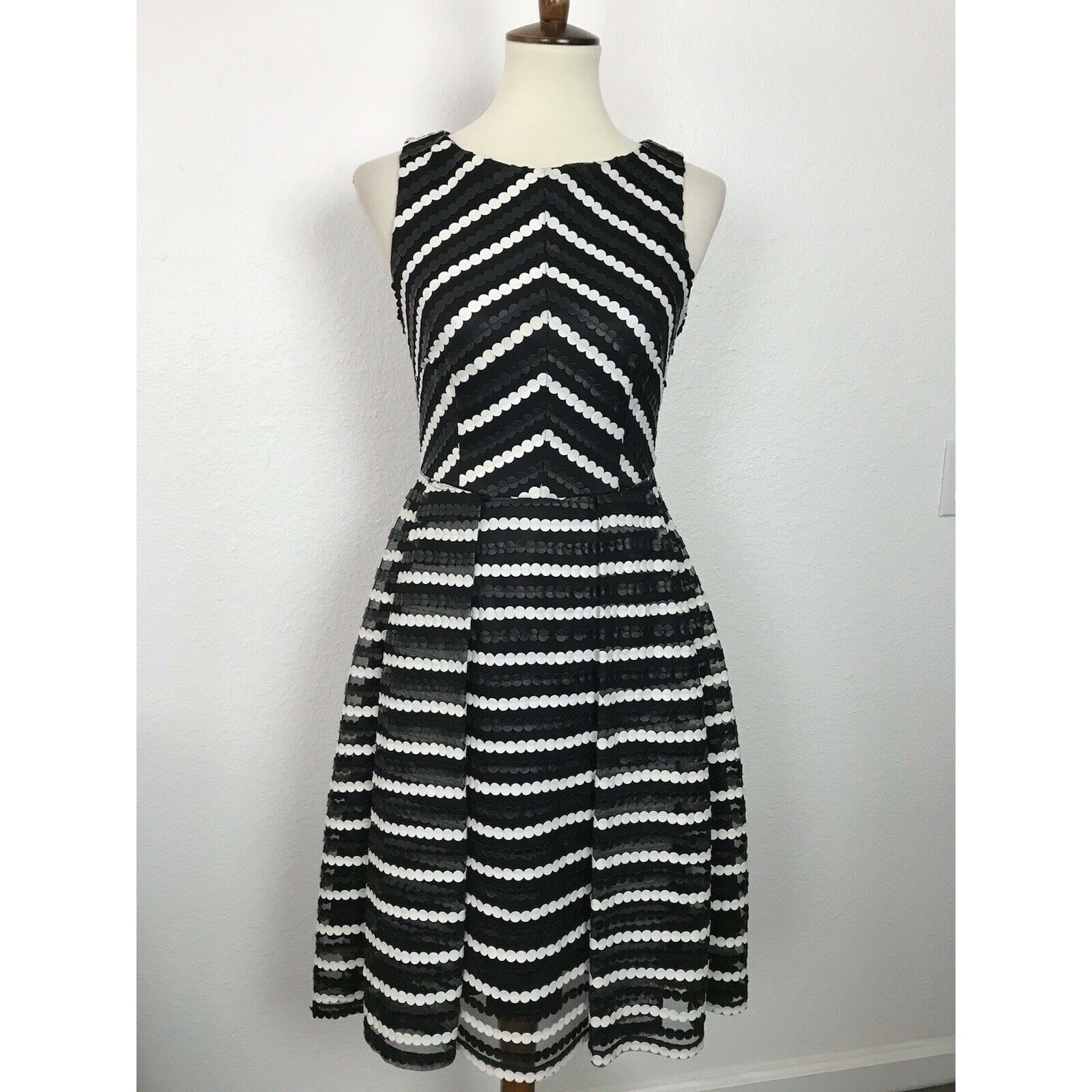Eva Franco Dress Women 2 Fit Flare Textured Striped Vegan Leather Quiet Luxury