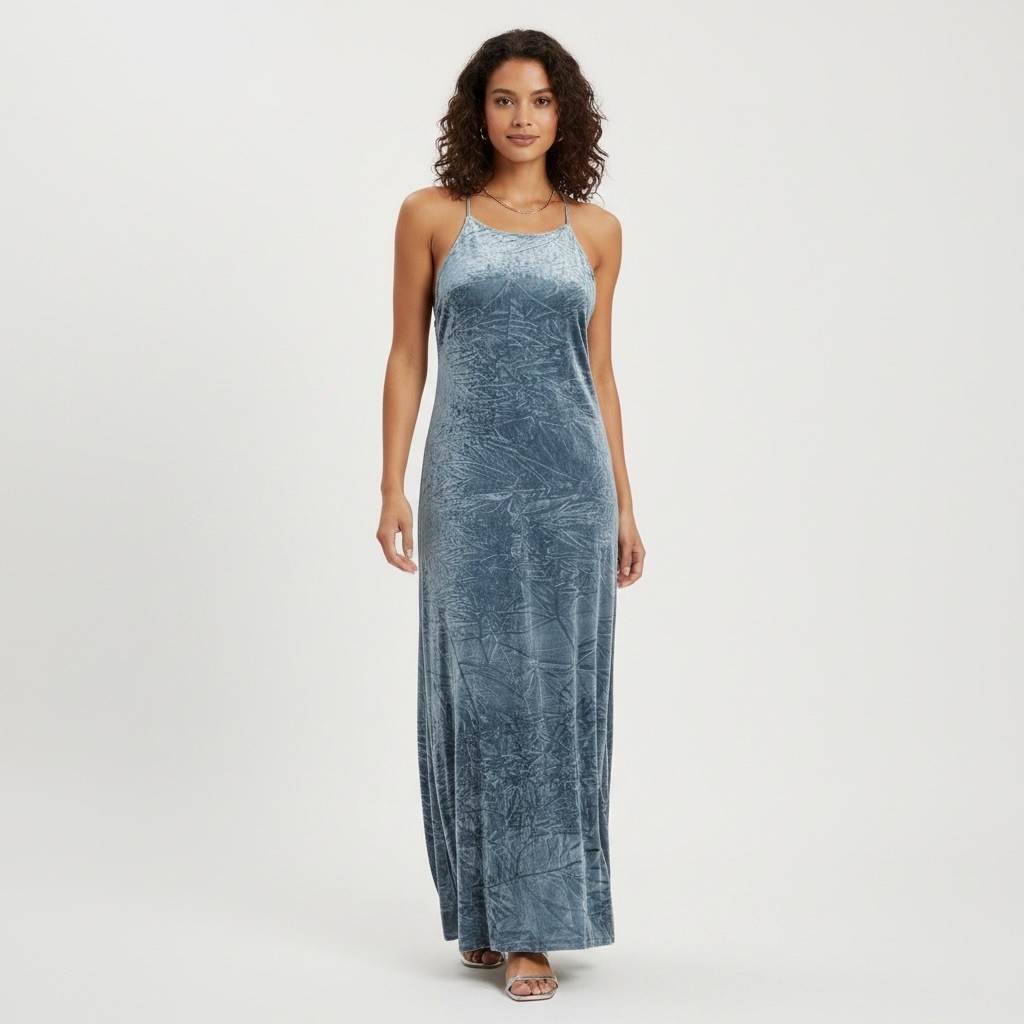 NWT TOPSHOP Women Maxi Dress Size 4 Velvet Blue Party Sleeveless Modern Preppy