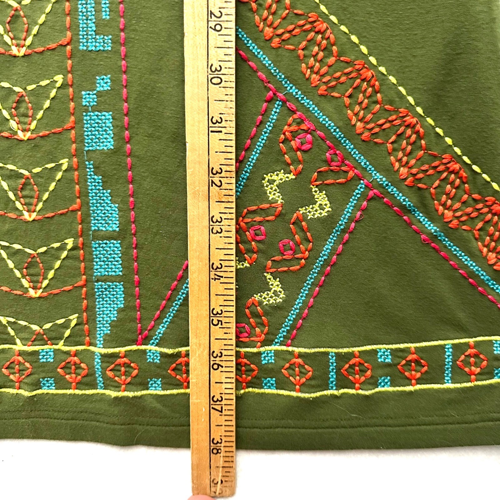 Uncle Frank Embroidered Bell Sleeve Boho Knit Dress S Small Olive Green