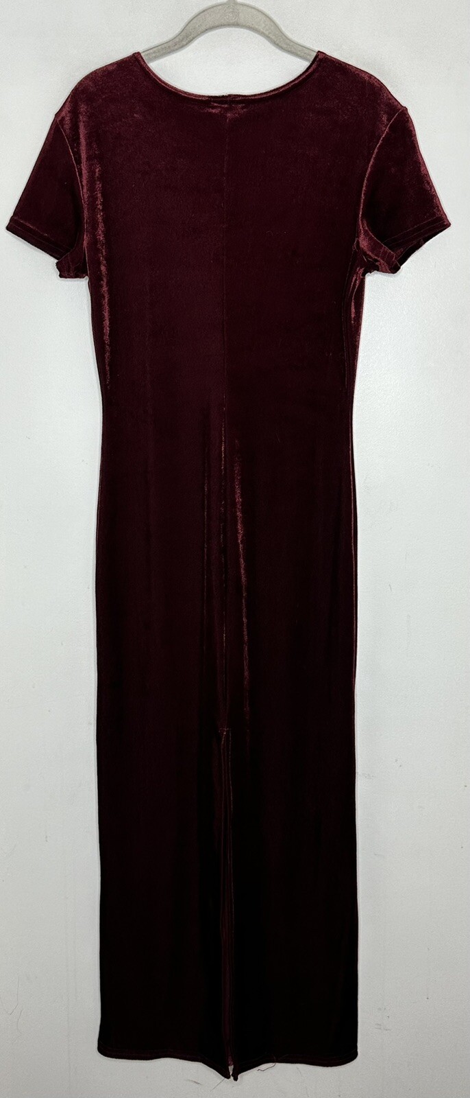 Sun Fire USA Deep Red Velvet Plush Short Sleeve Maxi Dress Sz Small