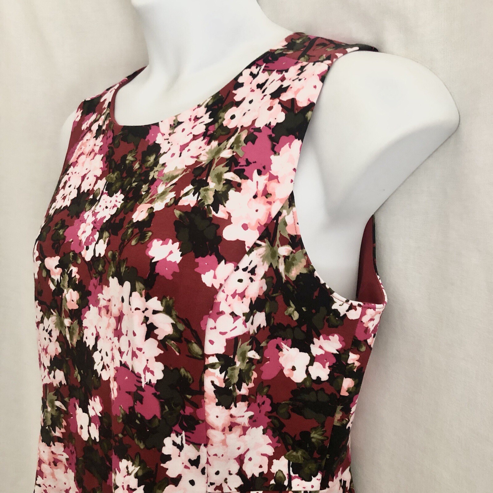 Lands End Floral Sleeveless Sheath Shift Dress Size 14P Rayon Stretch