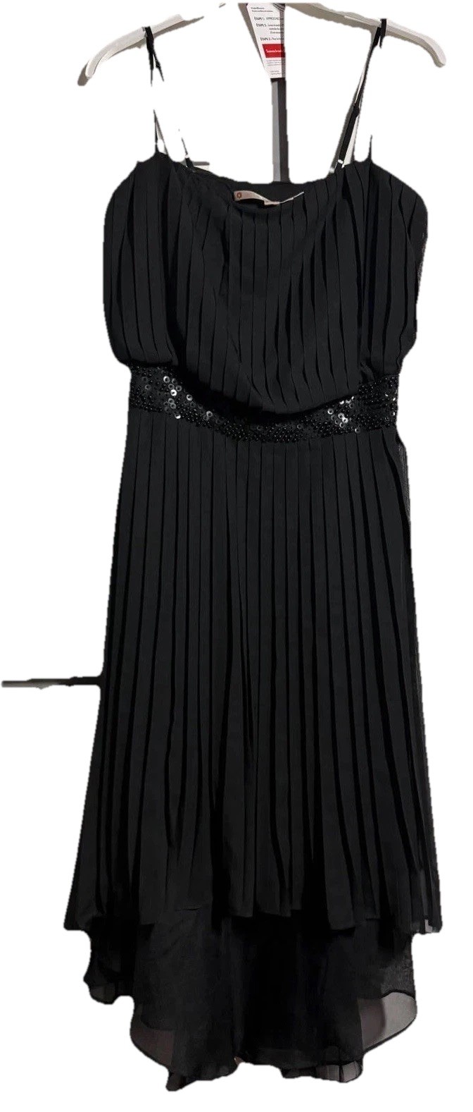 Chelsea & Violet Pleated Black Cocktail Dress Beaded Hi Low Chiffon Womens Large