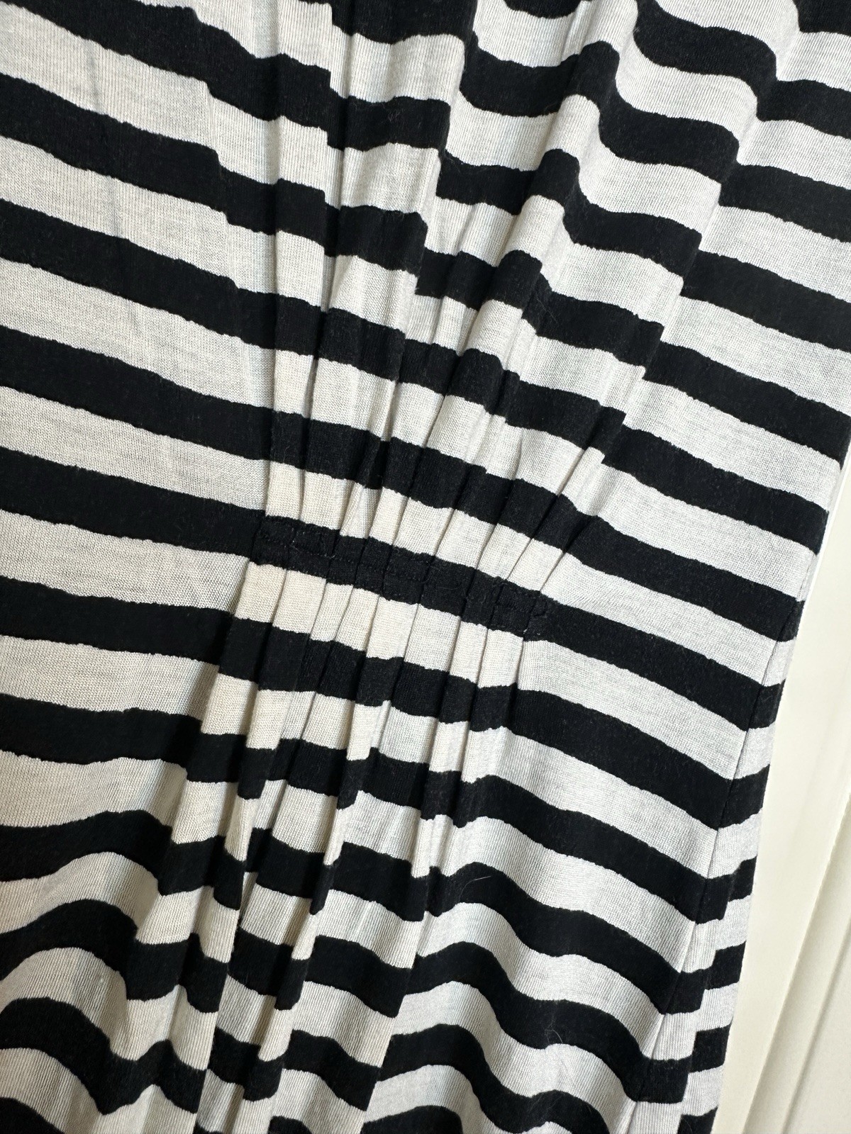 Loft striped rayon lyocell sleeveless dress front ruching knee length knit sz S