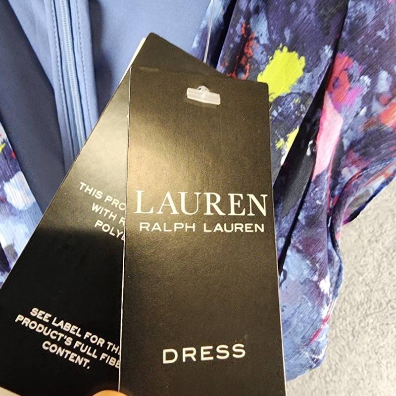 Lauren Ralph Lauren Print Ruffle-Trim Crinkle Georgette Gown Womens 4 Blue Multi