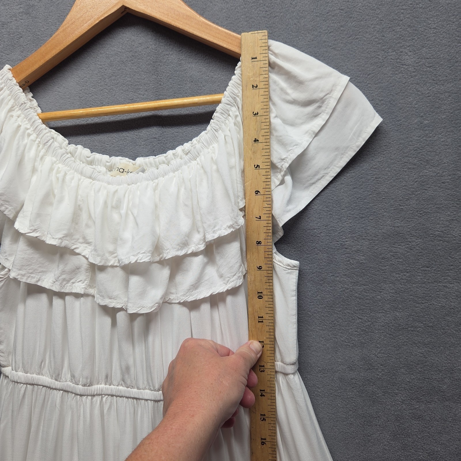 White Cottagecore Maxi Dress Off Shoulder L Cotton Blend Vacation Honeymoon