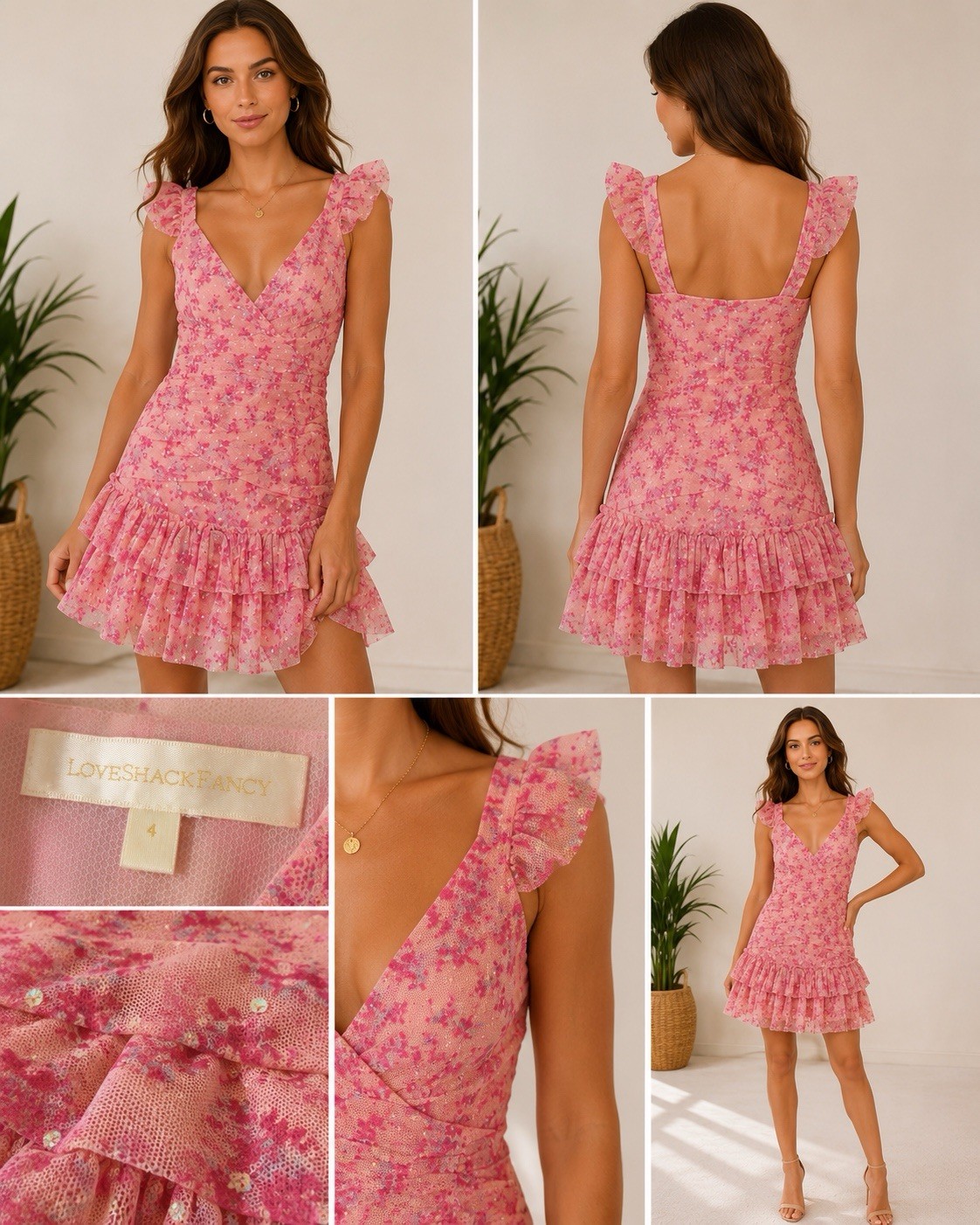 LOVESHACKFANCY Roey Mini Dress in autumn Rose Pink Size 4