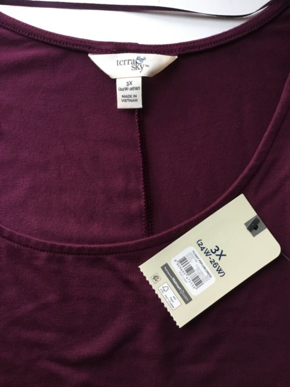 NEW Terra Sky Womens Burgundy Long Sleeve Peplum Dress 1X 2X 3X 5X Stretch Knit