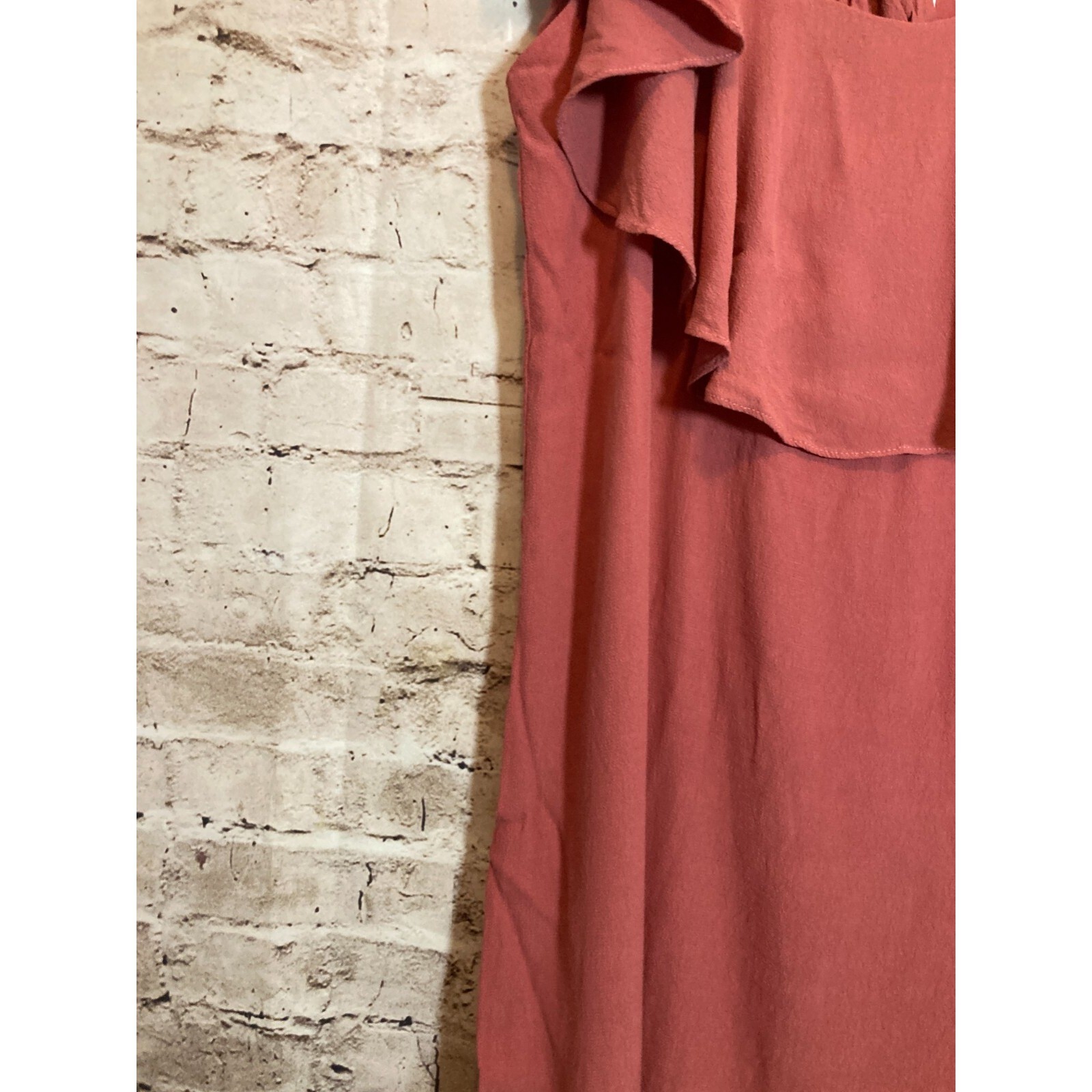 MISA L.A. Dress Womens Medium Salmon Pink Ruffle Double Tie Back Boho Hippie