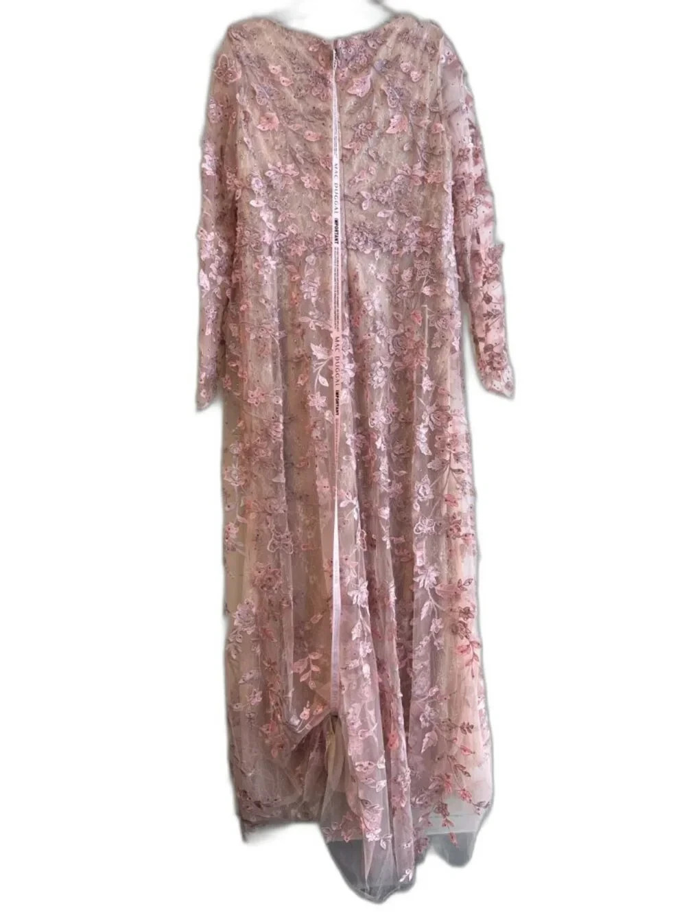 Mac Duggal 70224 Floral Applique Long Sleeve Illusion Gown Rose Pink Size 12 NWT