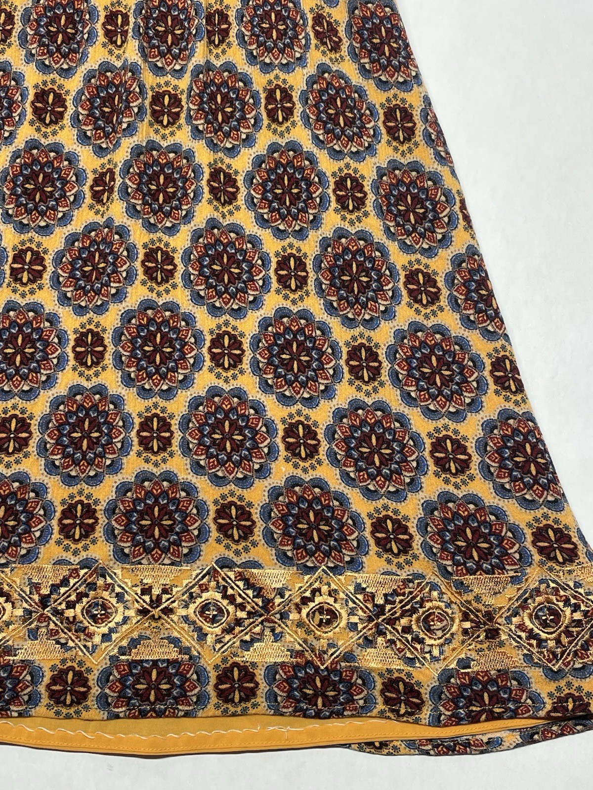 Golden Yellow Metallic Embroidered Mandala Dress Sz S Boho Funky Artsy Festival