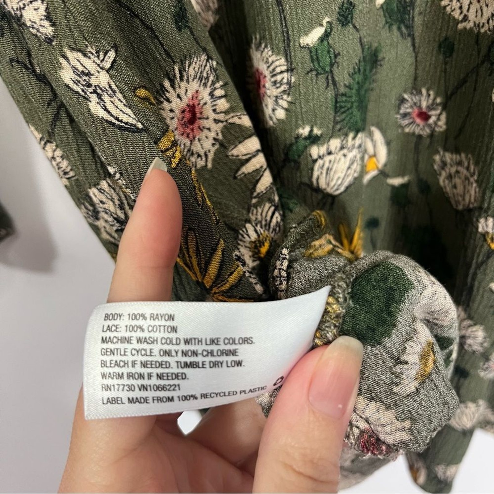 Mossimo Supply Co. Olive Green Floral Bell-Sleeve Dress XL