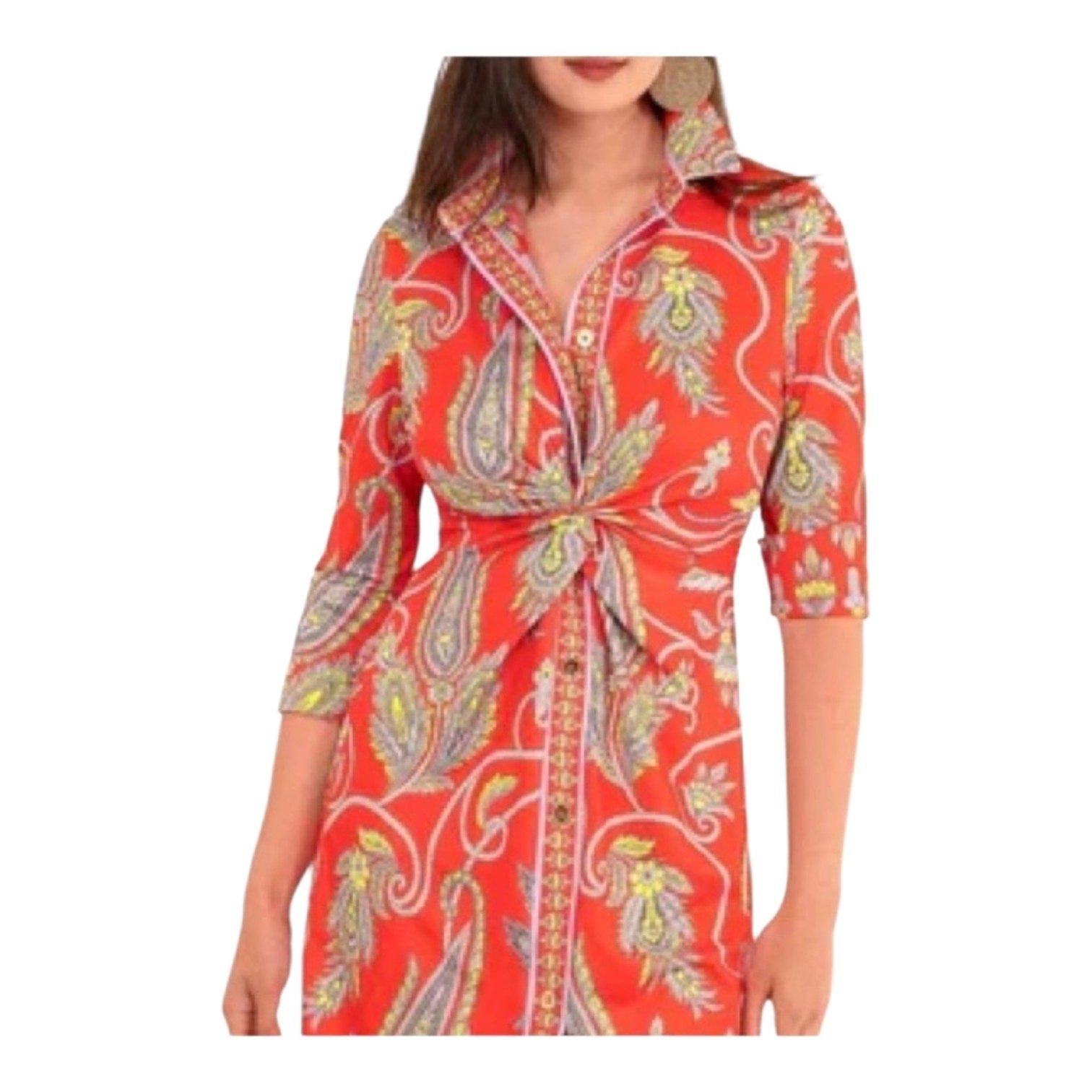 Gretchen Scott Womens Vibrant Paisley Floral Print Twist And Shout Dress Large