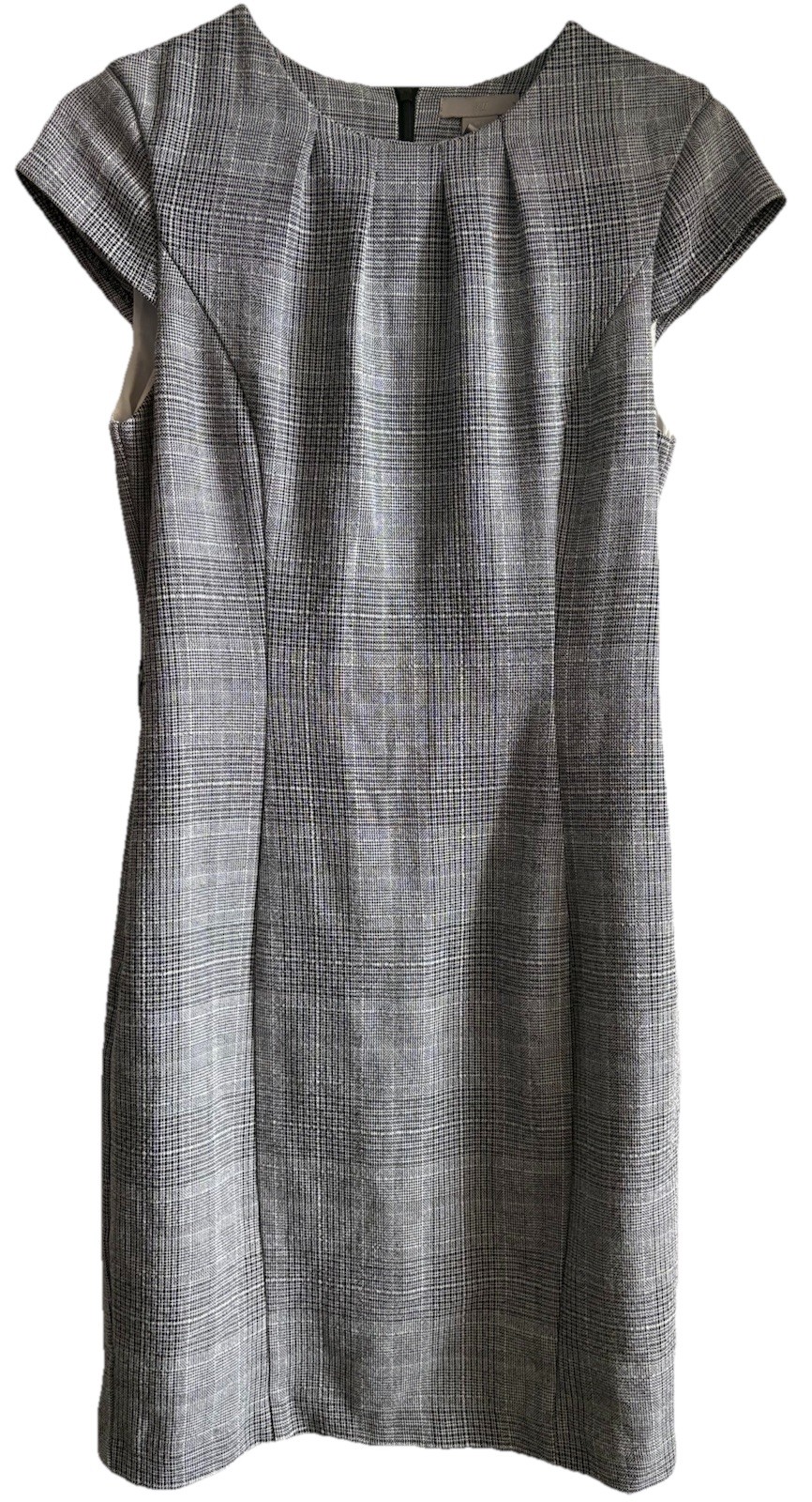 H&M Business Shift Sheath Dress Sz S Houndstooth Black White Grey Knit w Pockets
