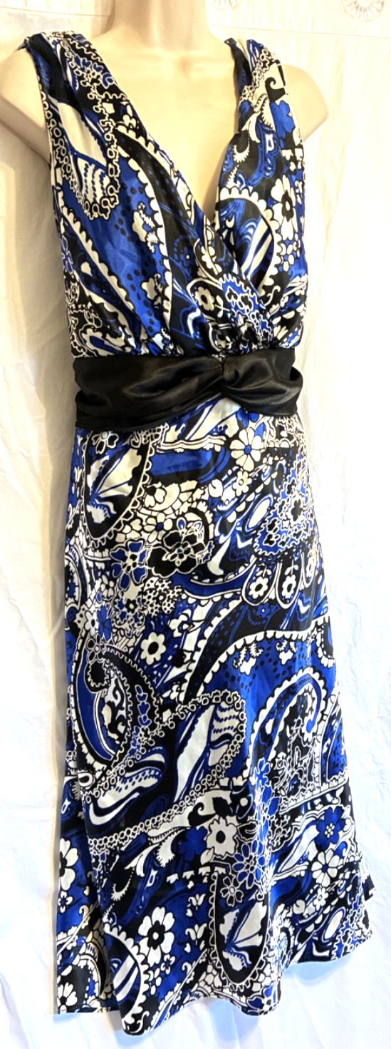 Dressbarn Satin Floral Dress Size- 16 Fully Lined Adjustable Waist Tie NICE !