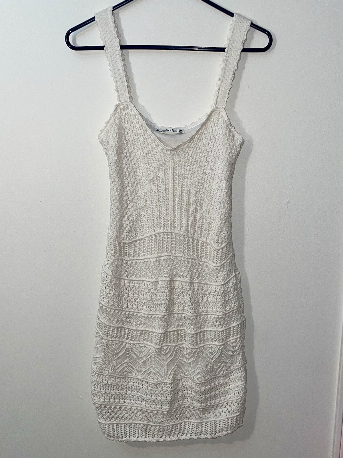 Abercrombie & Fitch Women’s Cream Boho Crochet Knit Mini Bodycon Dress Size MP
