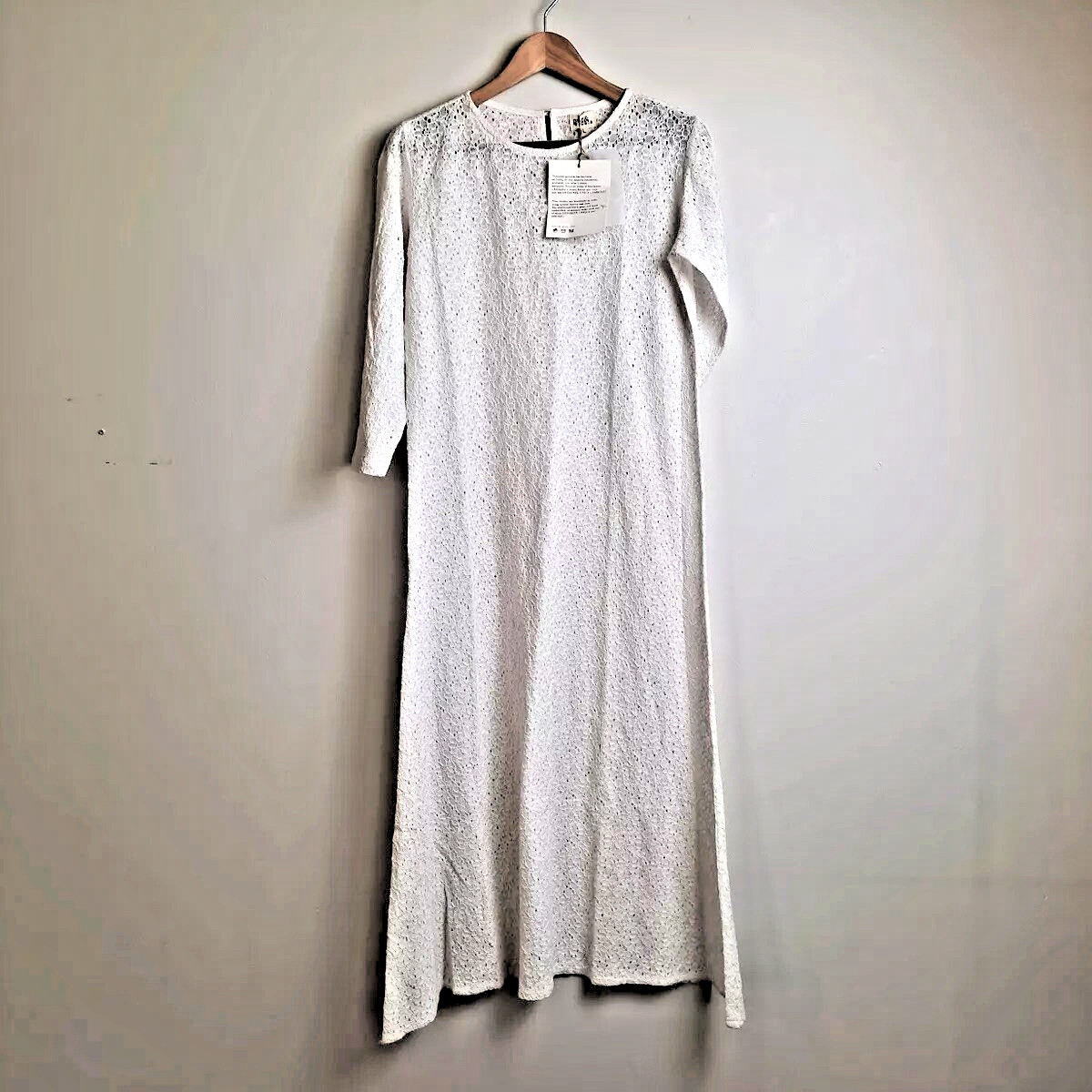 Par & Escala Dress Woman Large White Long Eyelet Coastal Boho Peasant Sheer Maxi