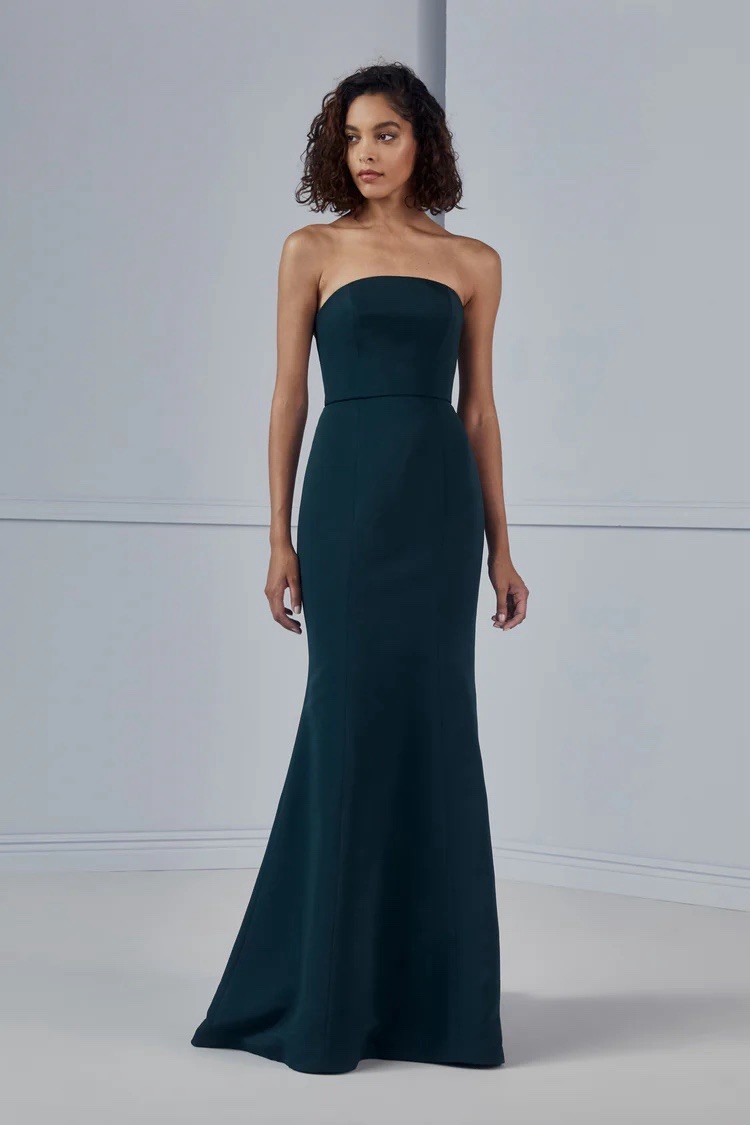 Amsale Strapless Dark Teal Column Evening Gown Size 00
