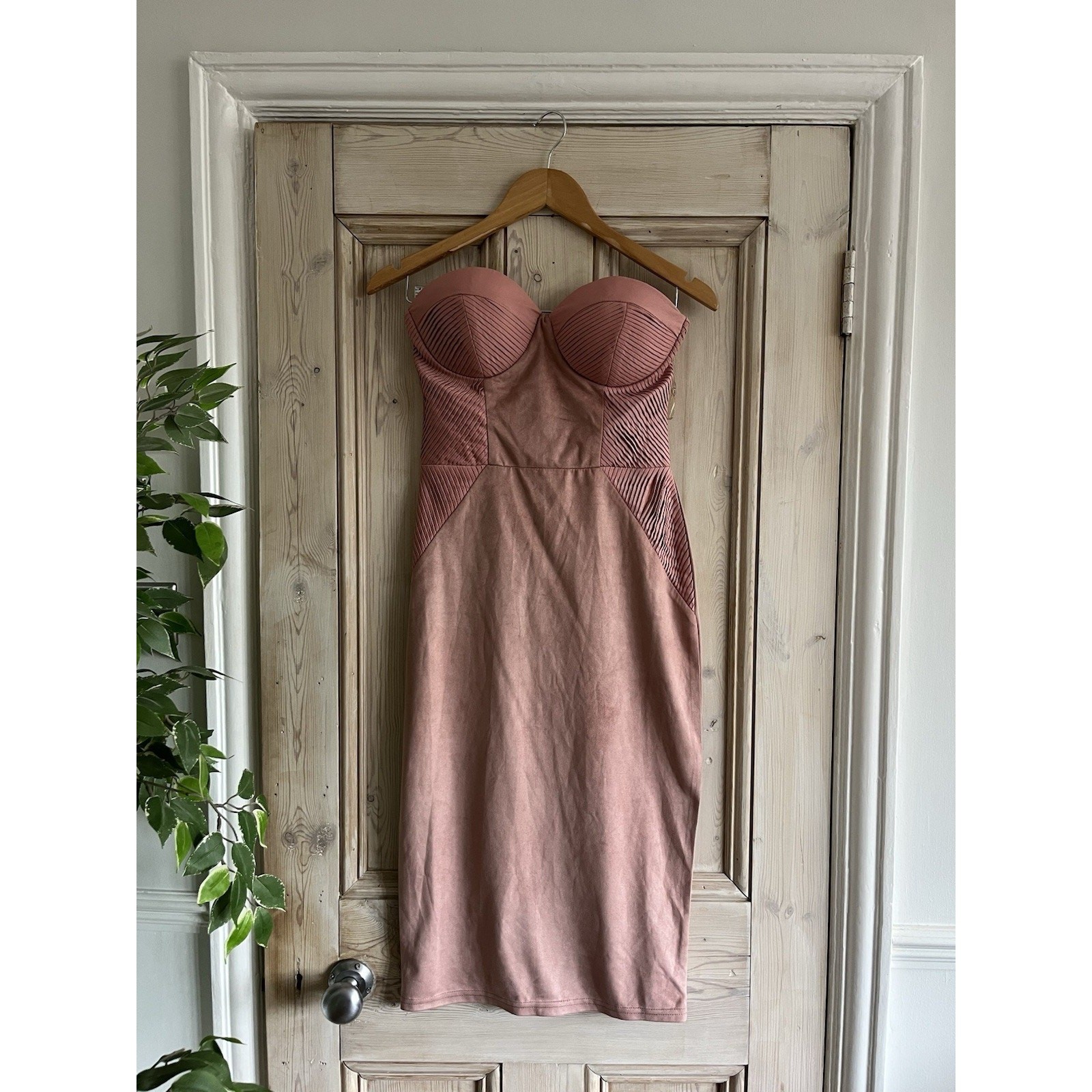Rare London Dress Women’s Size UK 10 Mauve Strapless Bodycon Satin