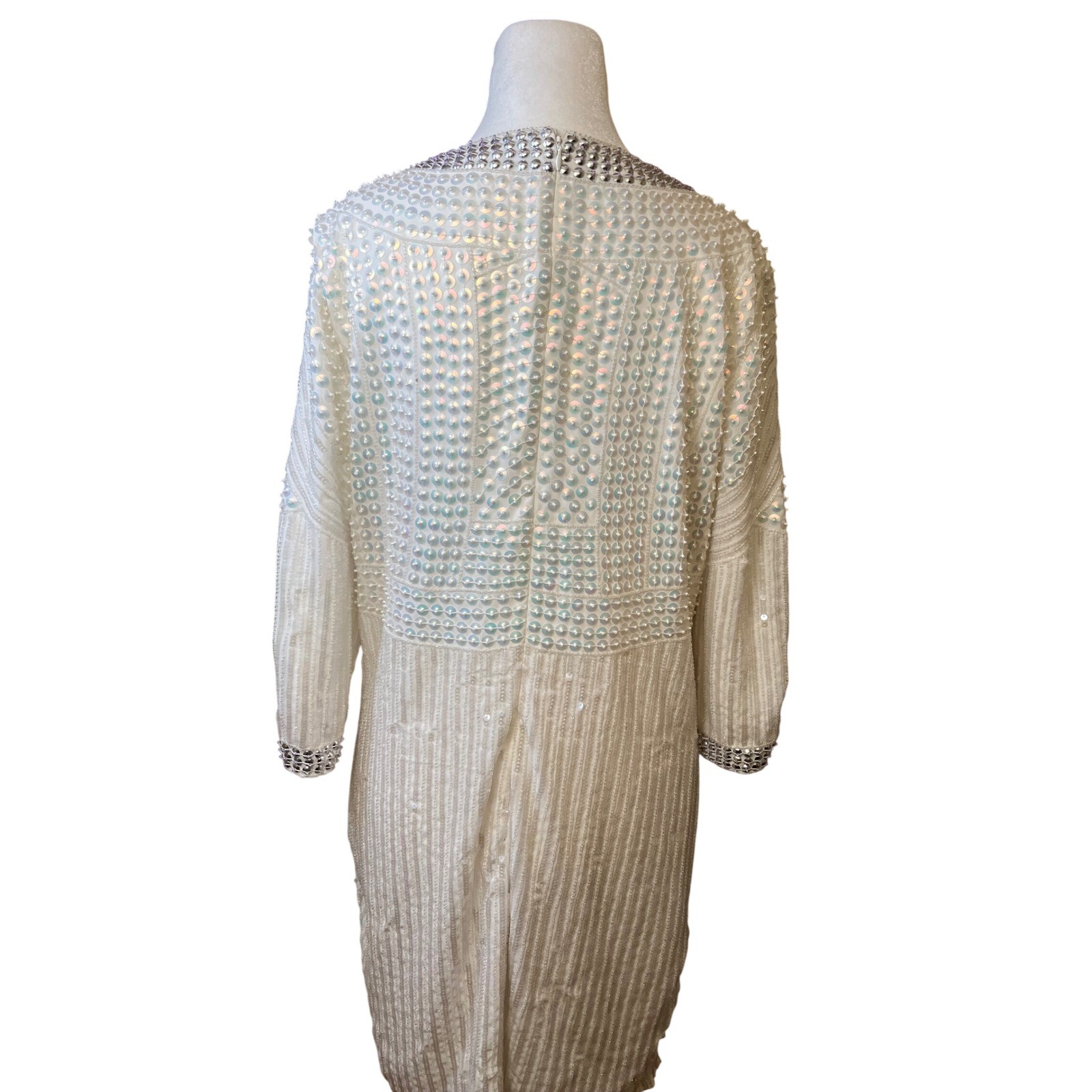 Parker White Pearl Beaded Sequin Flapper Dress Gatsby Glamour Party Size 6 EUC