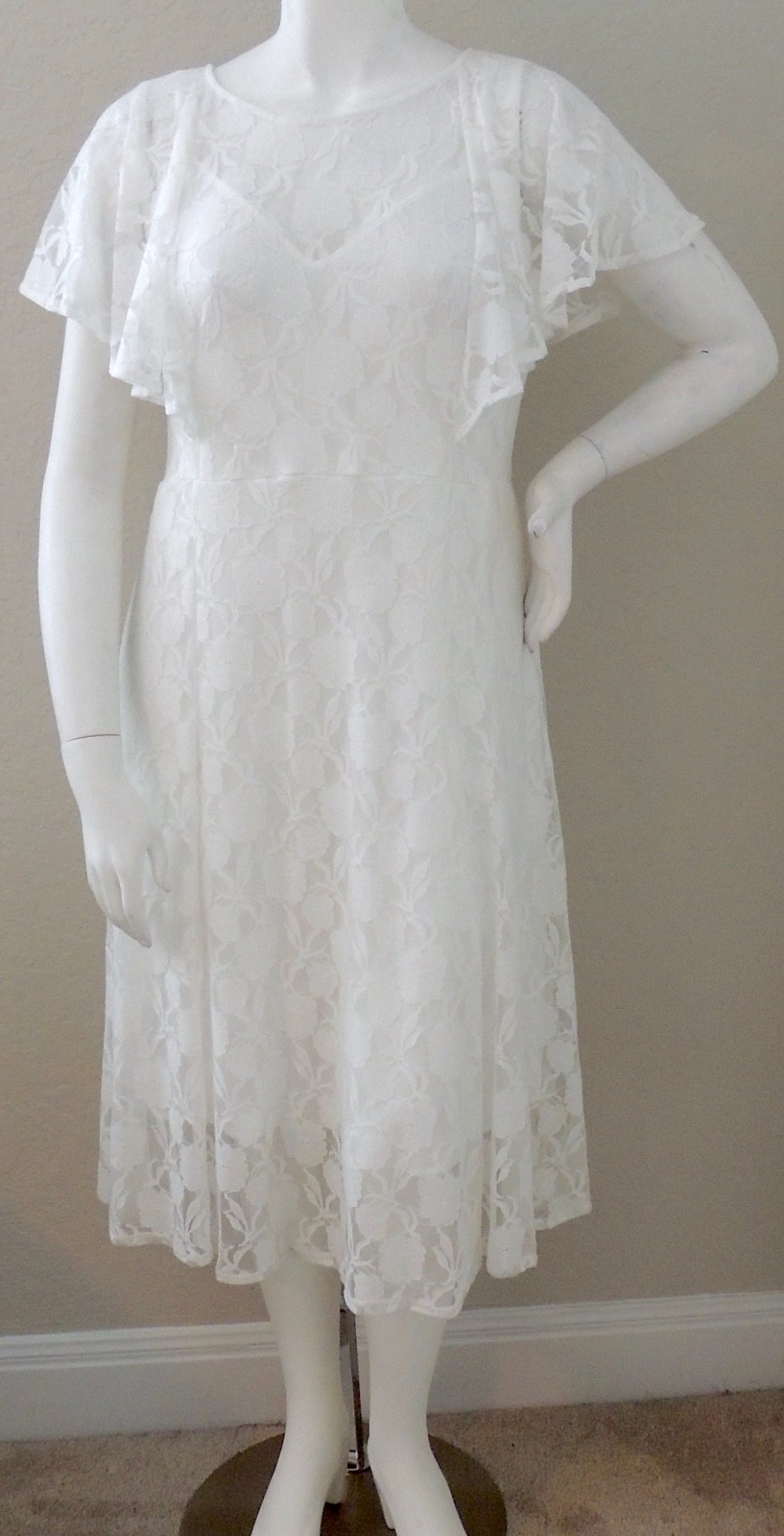 Maitai Sweetheart Layered Ruffle Lace Midi Dress White Plus 1X – New!