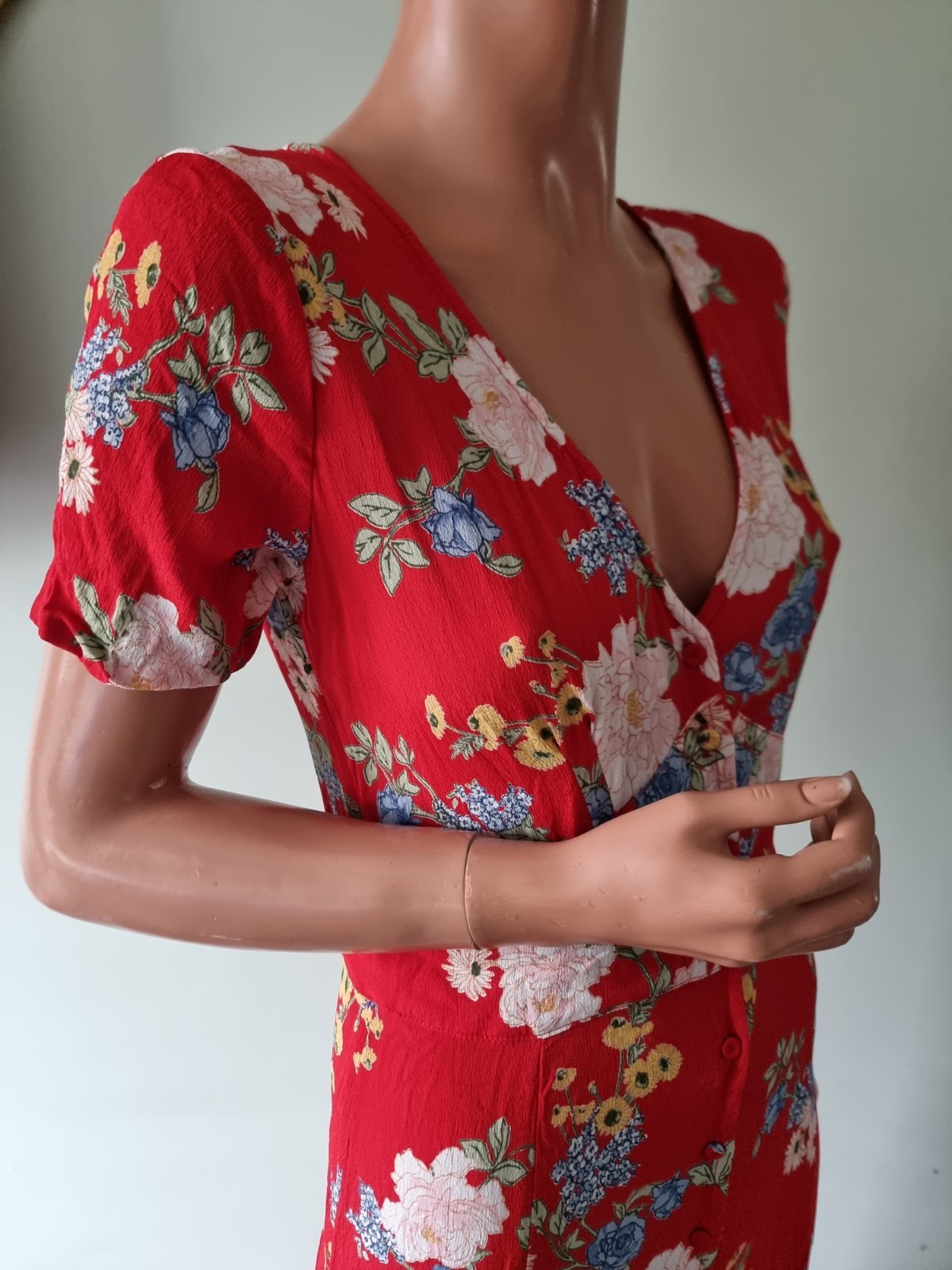Vintage Miss Selfridge Red Floral Button Front Maxi Dress UK:6