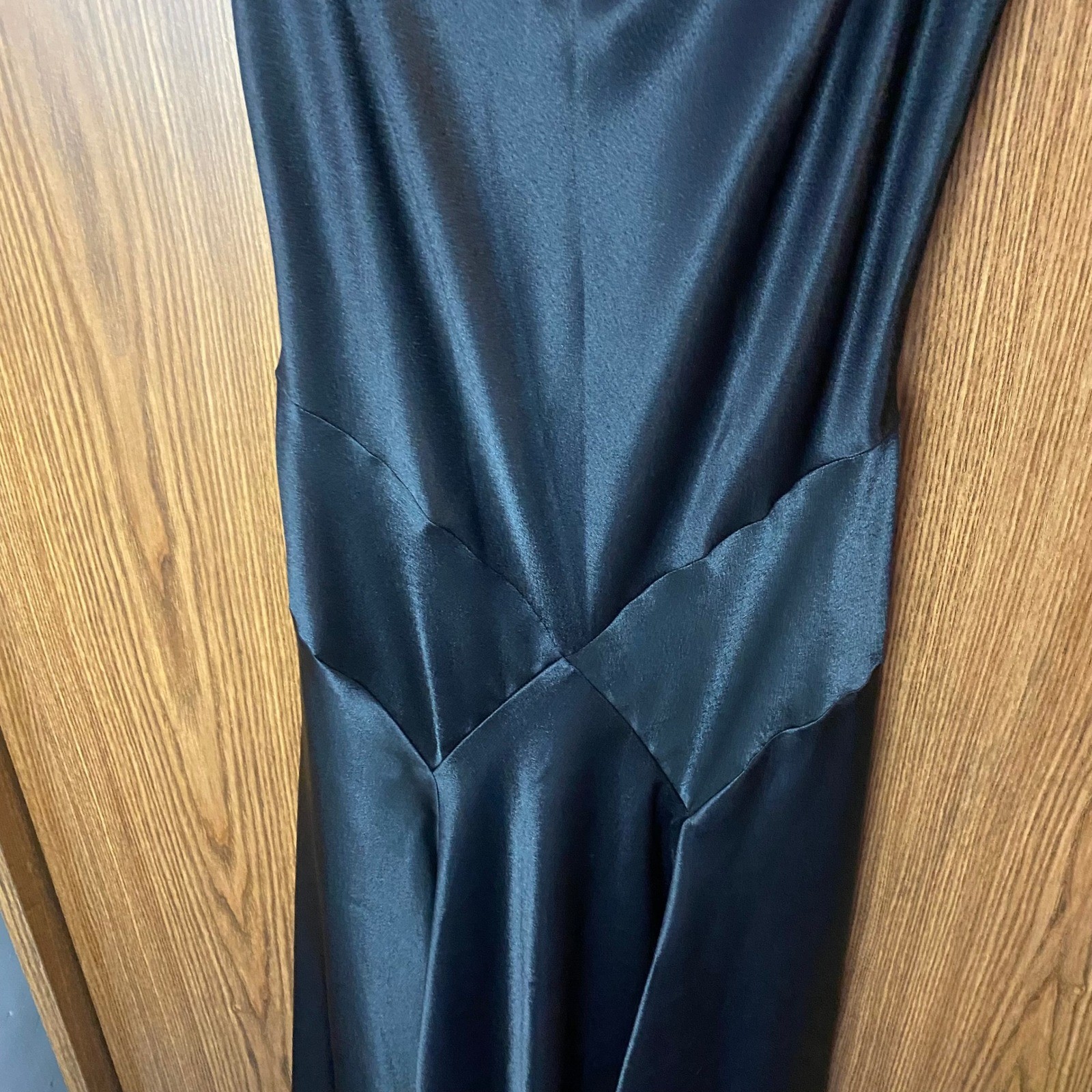 Moda International Maxi Dress Womens 2 Petite Black Satin V-Neck Spaghetti Strap