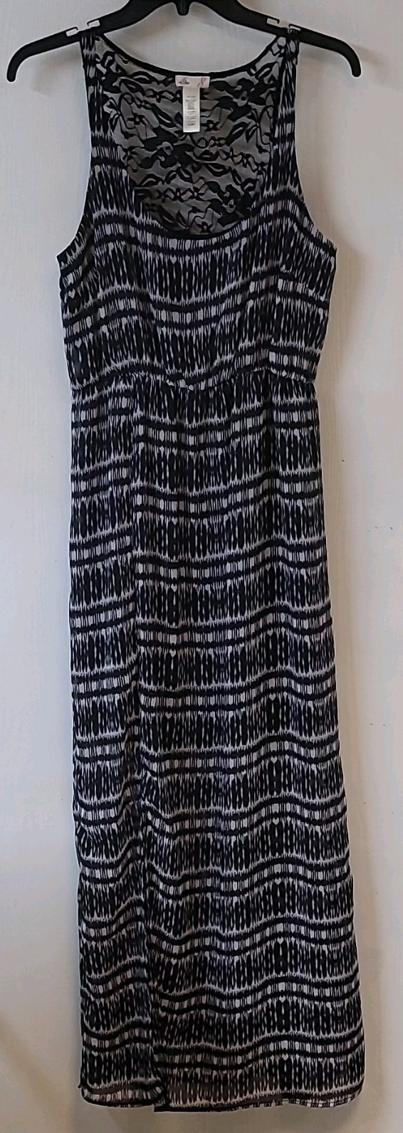 L8ter Black White Geometric Lace Maxi Dress Sleeveless Scoop Neck Size XL