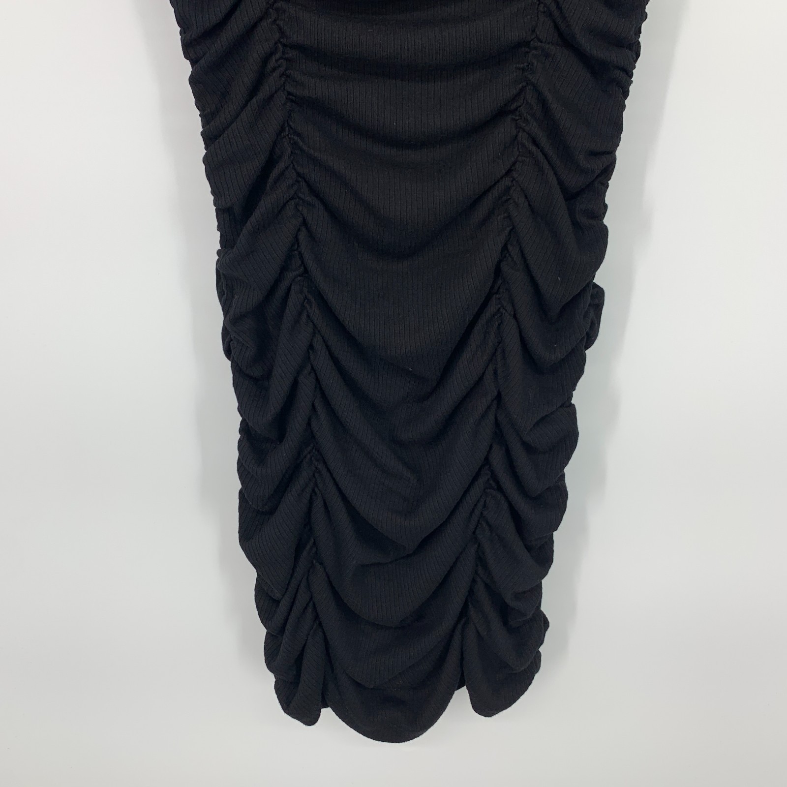 Monrow Dress Womens Small Black Sleeveless Ruched Shirred Mini Modal Rib Knit
