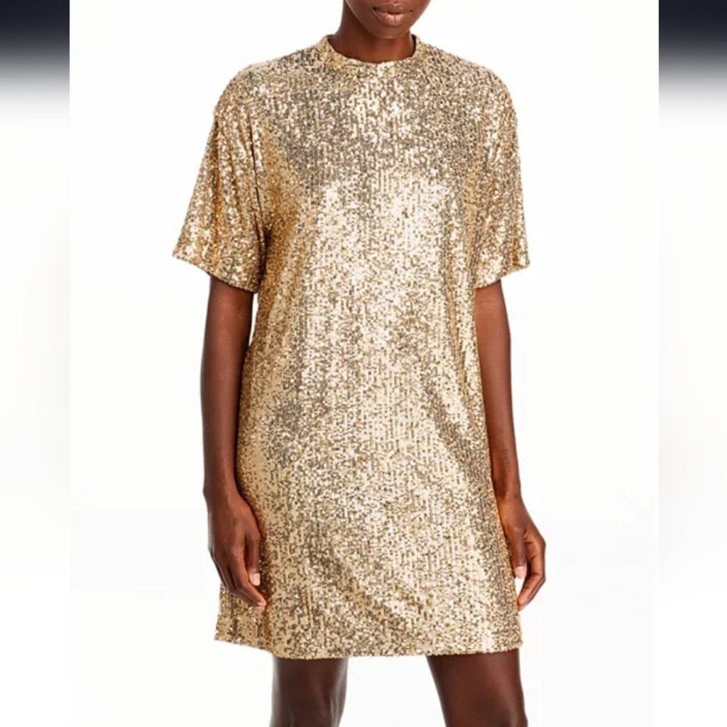 NWT Boss by Hugo Boss C Esenni Gold Sequin Mini Shift Dress Women’s Size Small