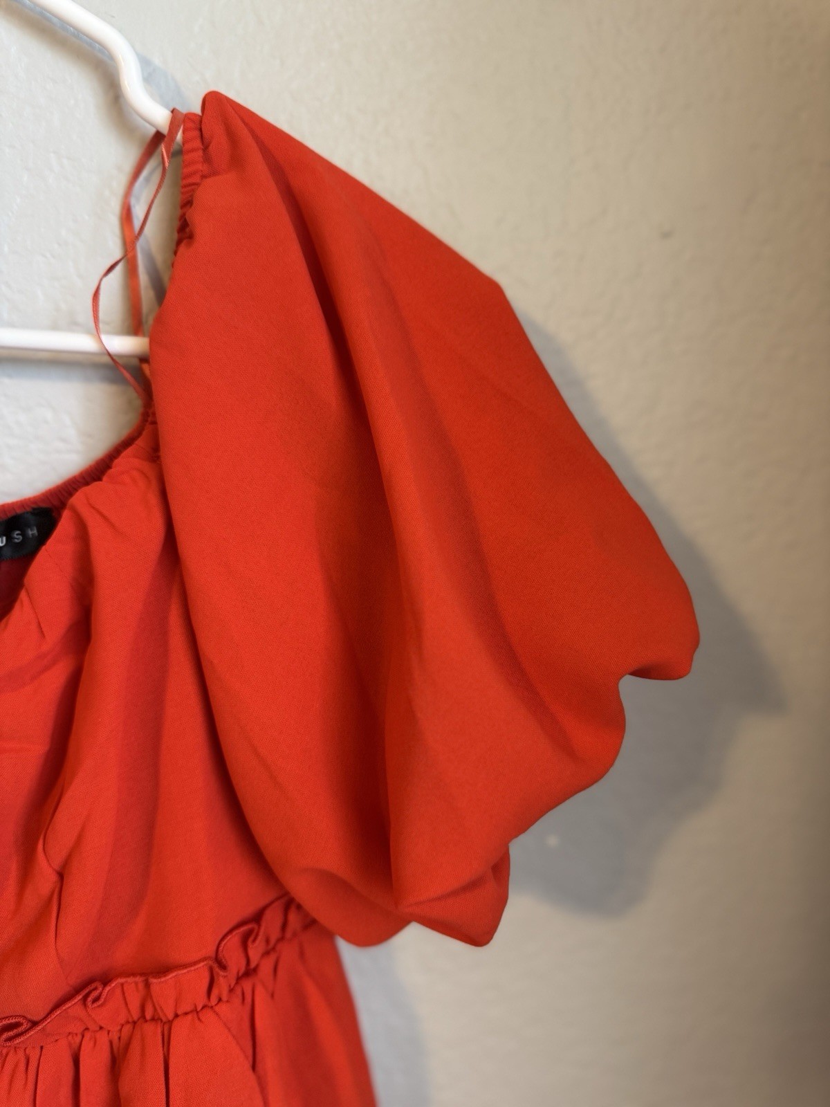 Blue Blush Orange Solid V-Neck Puff Sleeve Short Romper Dress Zip Size S