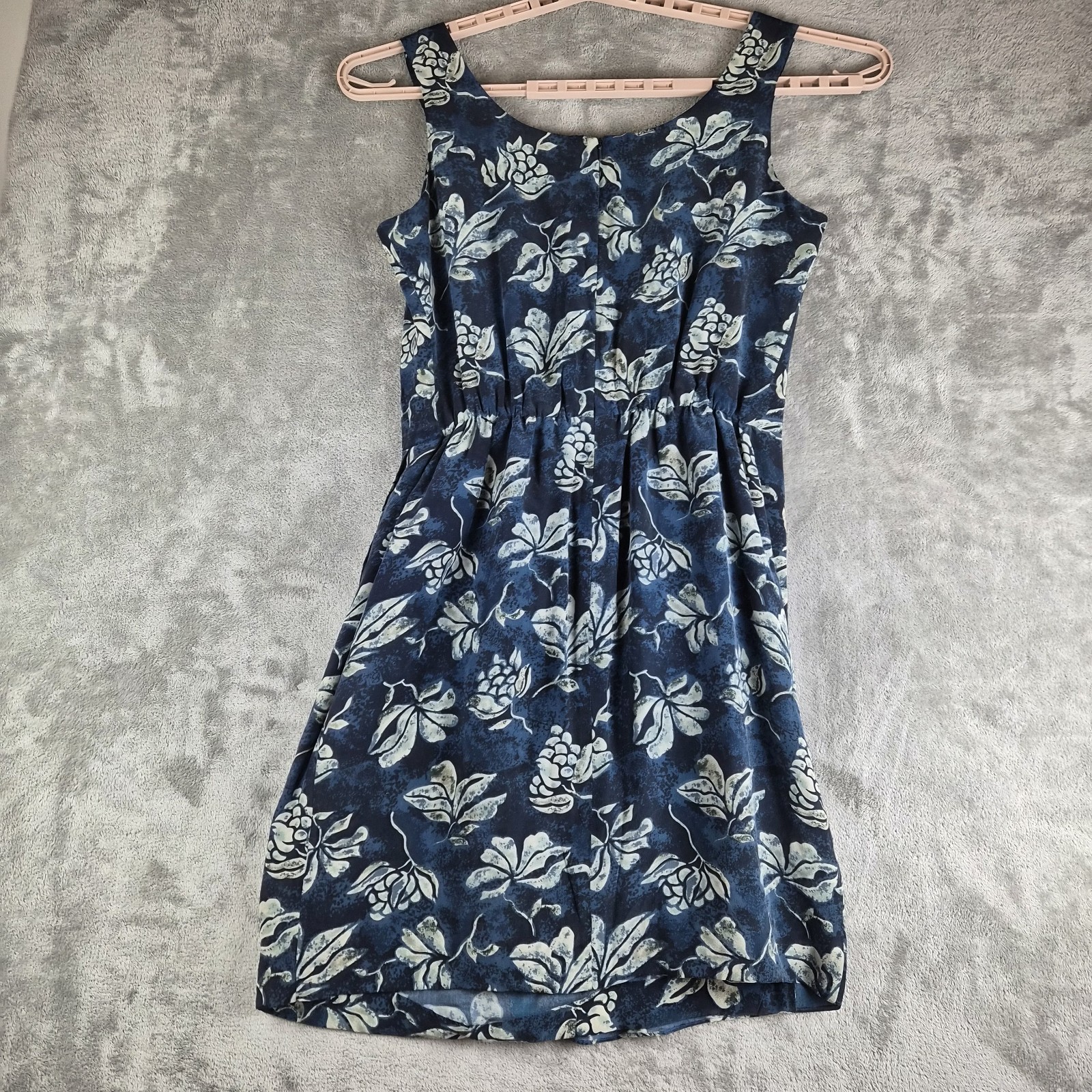 Nancy Crystal Midi Dress Medium Navy Blue Floral Silk Sleeveless Event Party
