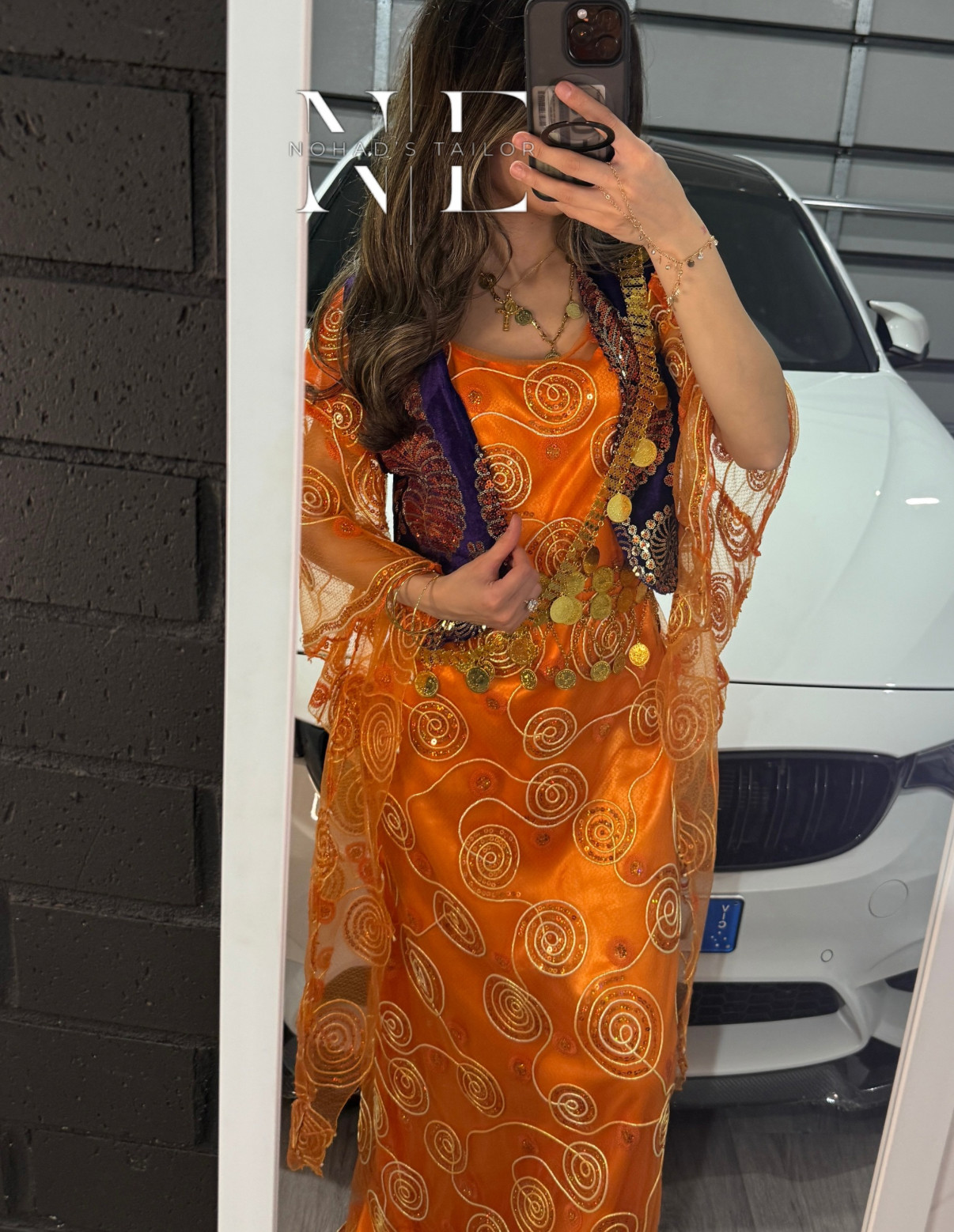 Purple vest and Orange Kurdish gown (Jilli Kurdi)
