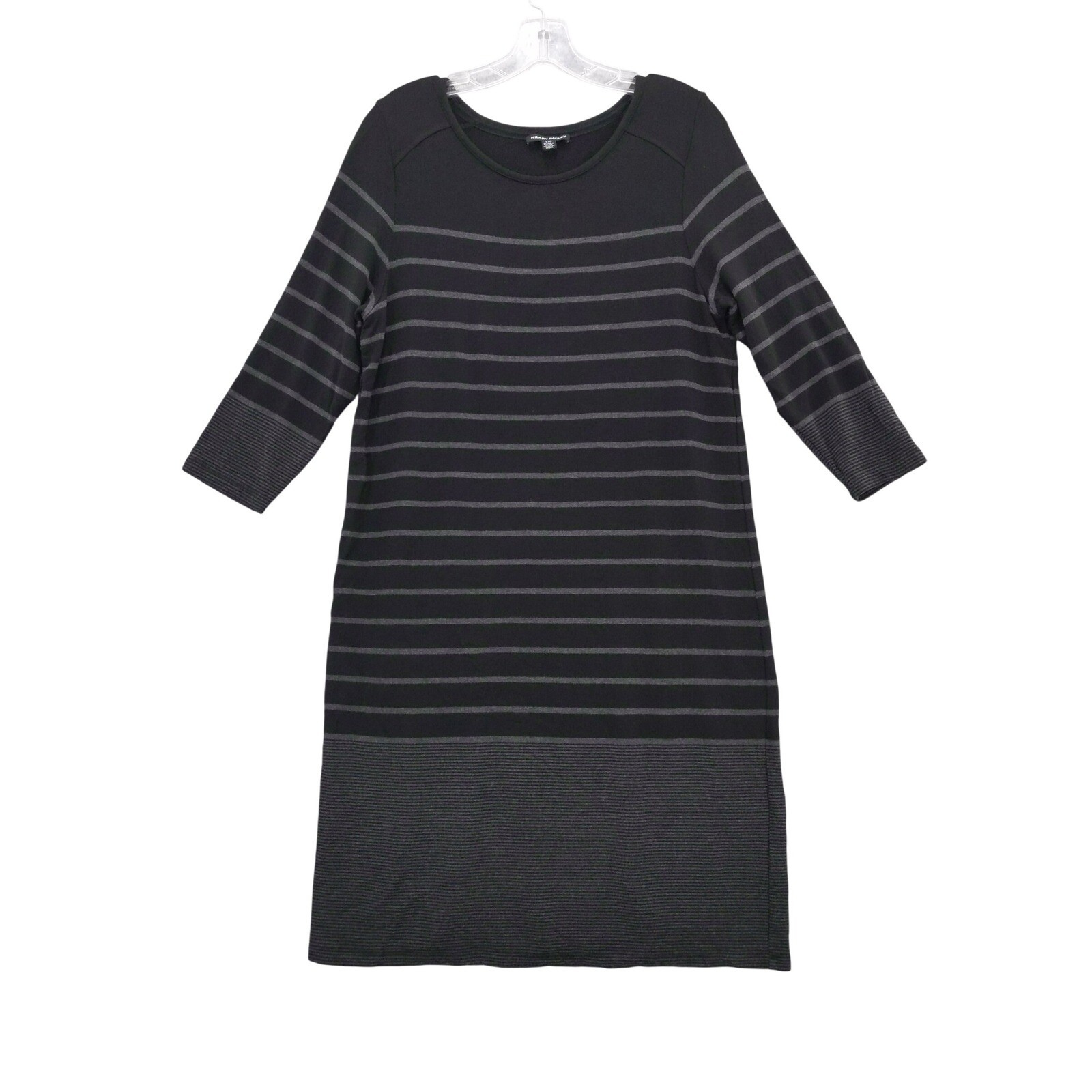 Hilary Radley Knit Sweater Dress Striped 3/4 Sleeve Black L Modal Blend