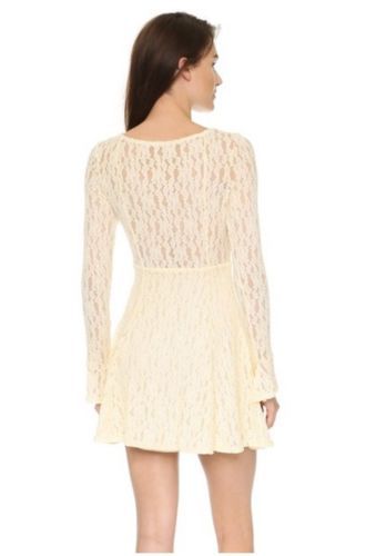 New $128 Free People Shearling Corded Lace Fit/Flare Dress Keyhole Front sz M