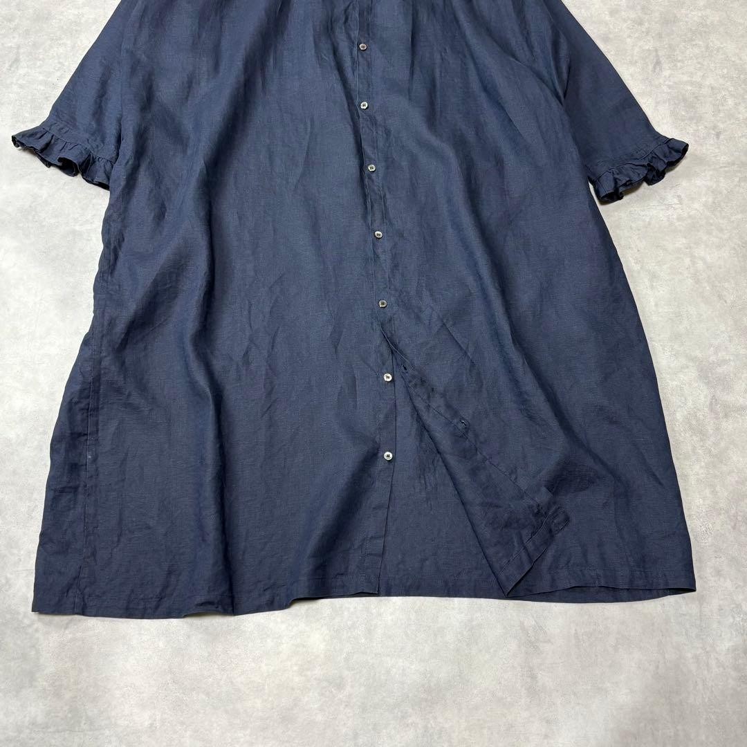 ICHI Antiquités 100% Linen Frill Collar Shirt Dress Japan