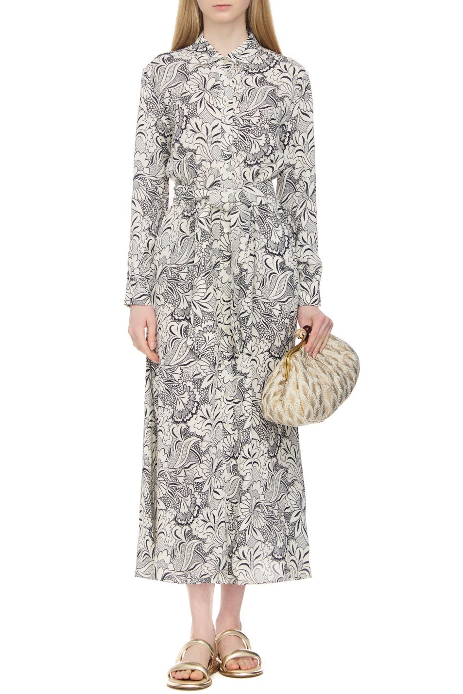 Weekend Max Mara Klenia Floral Shirt Dress Midi Maxi Chic Womens 0 Minimalist