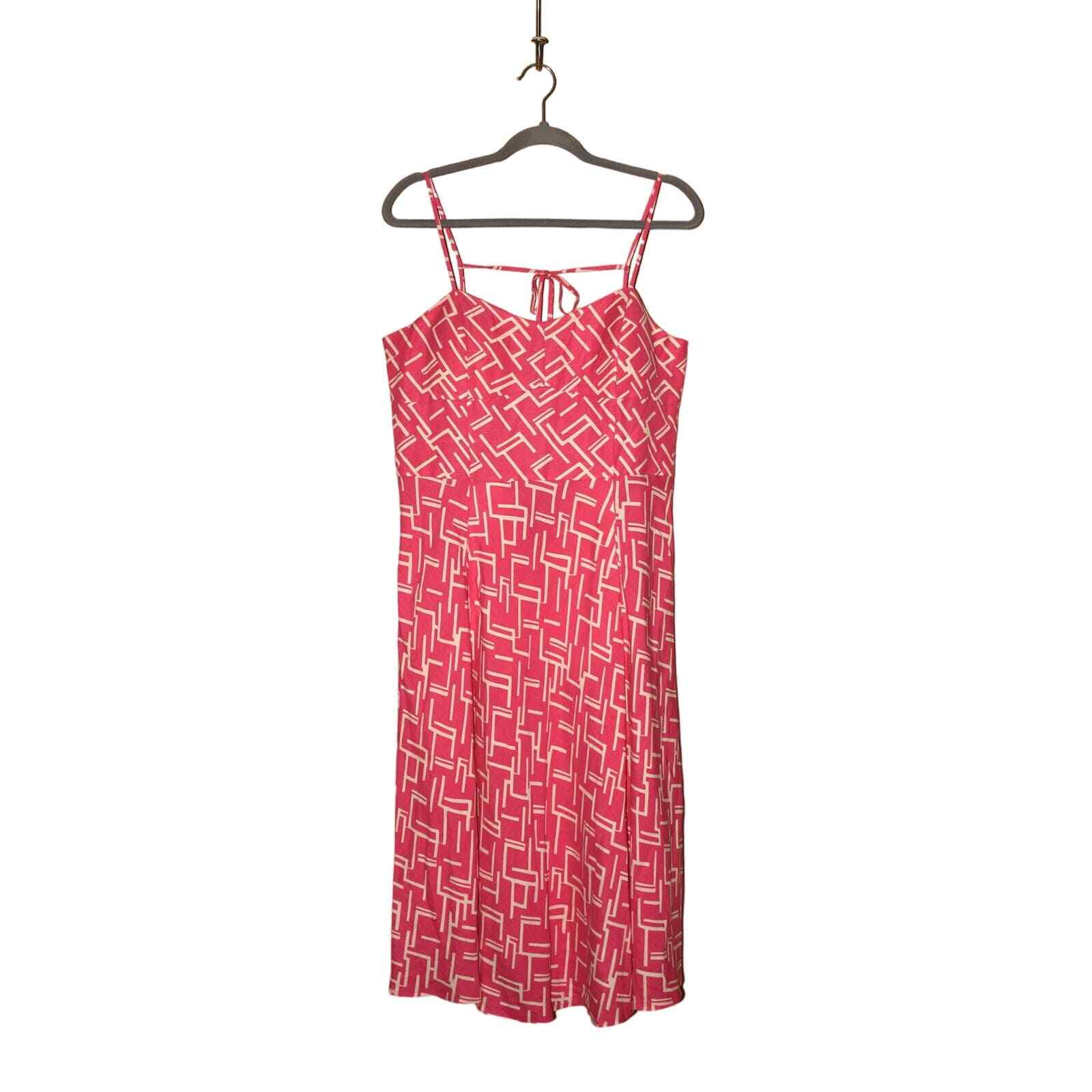 NINA LEONARD NEW $72 Linen Blend A-Line Midi Dress Hot Pink / White Size 12