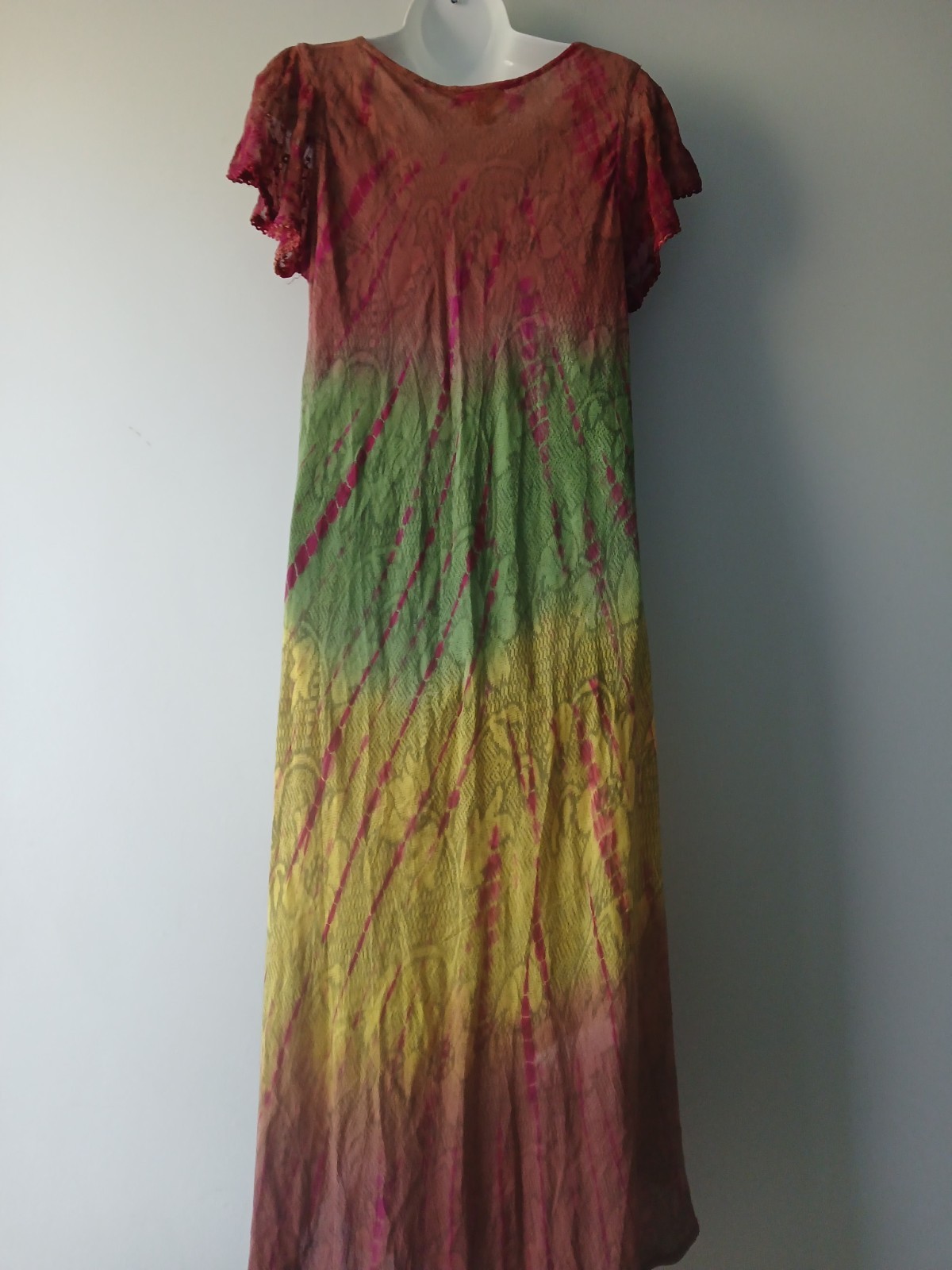 Sakkas Boho Caftan Dress Kaftan Rayon Hippy Tie Dye Multi Cap SLV Multi Sheer OS