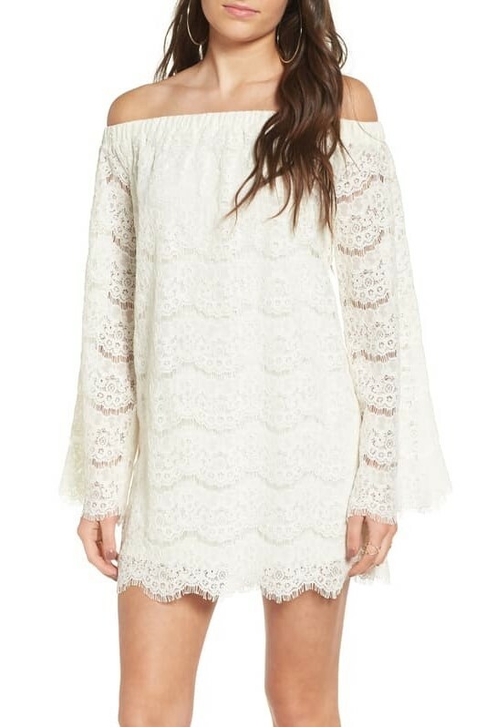 Love, Fire 157529 Women’s Off the Shoulder Lace Shift Dress Ivory Sz. Large
