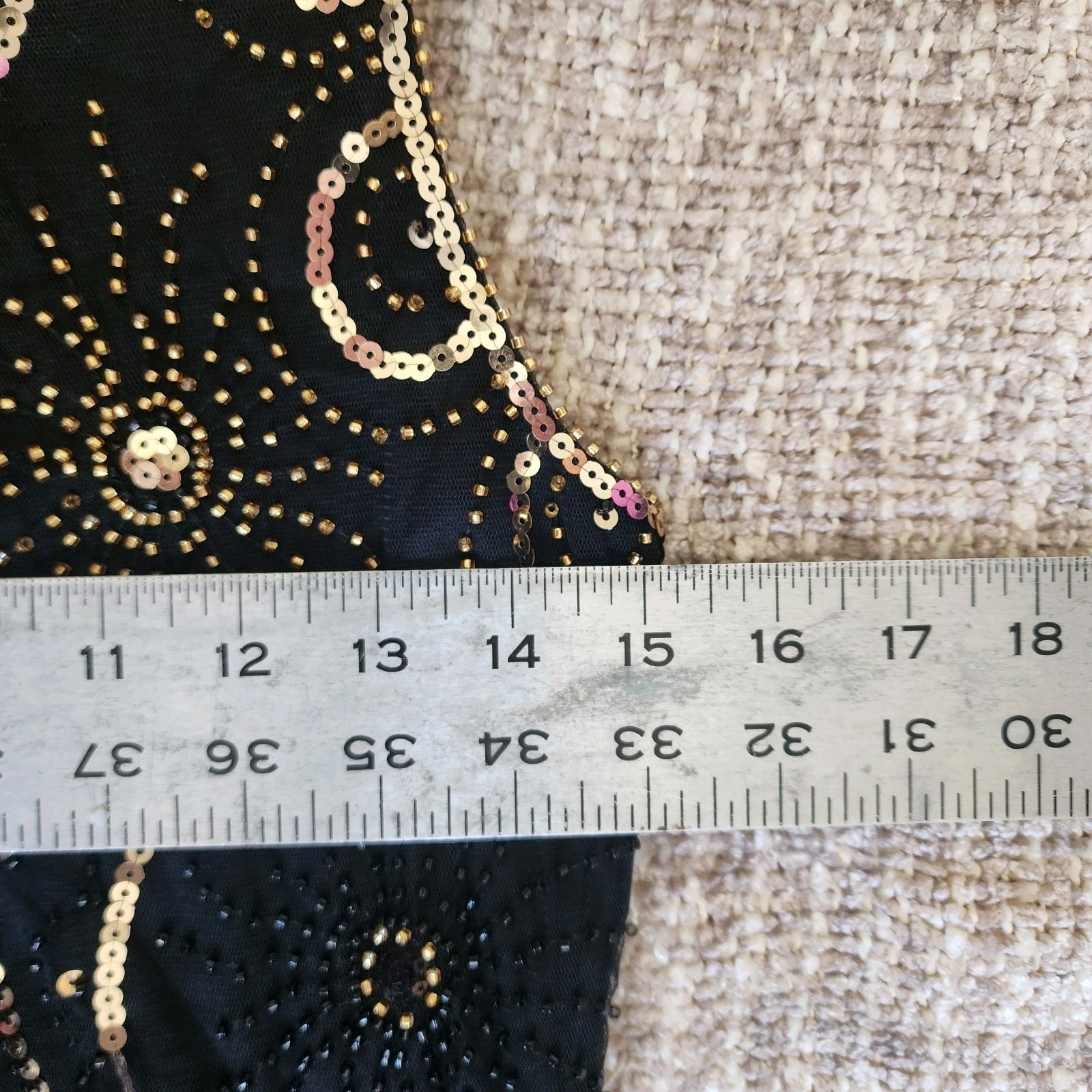 Yessa Black Gold Sequin Beaded Flapper Fringe Gatsby Dress Size Medium NWT