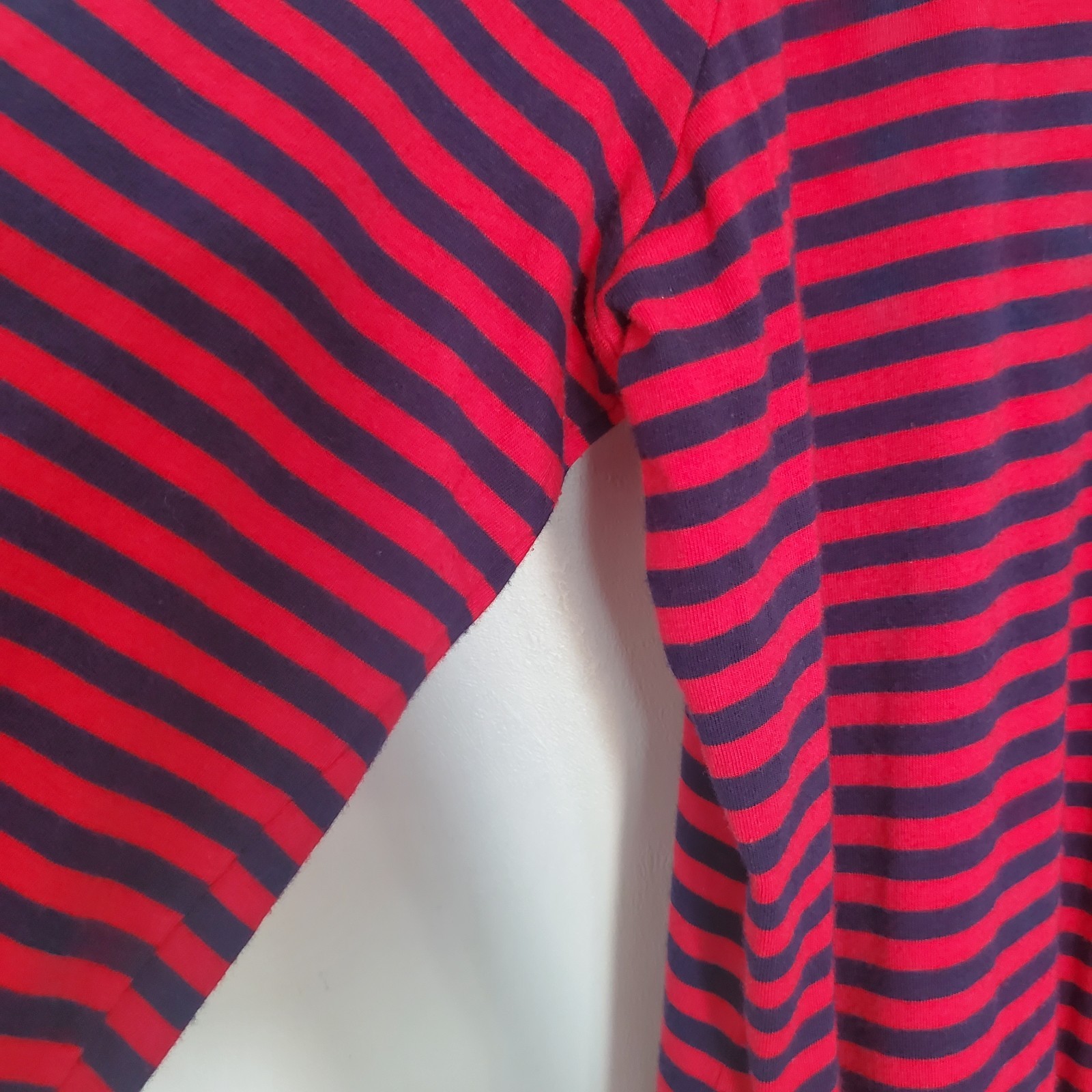 Michael Michael Kors Red Blue Striped Knit V-Neck Shift Knee Dress Size L