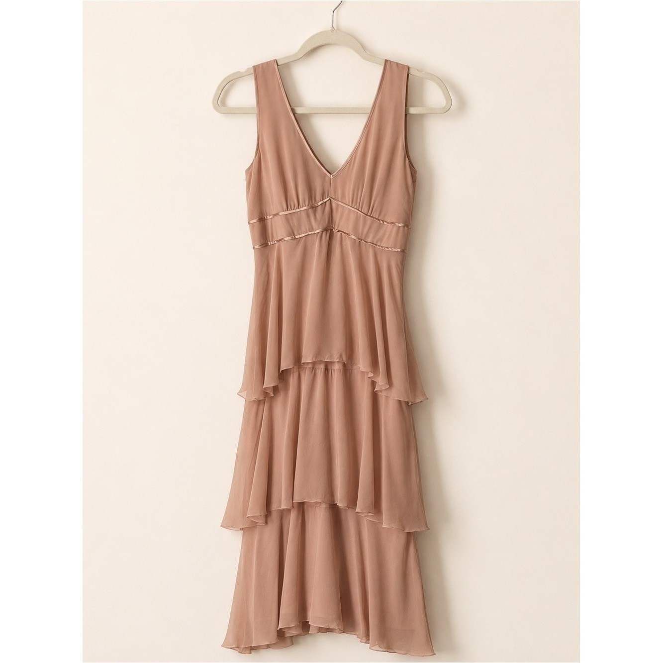 Max and Cleo 100% Silk Rosewood Blush Pink Tiered Ruffle Midi Dress Size 2 NWT
