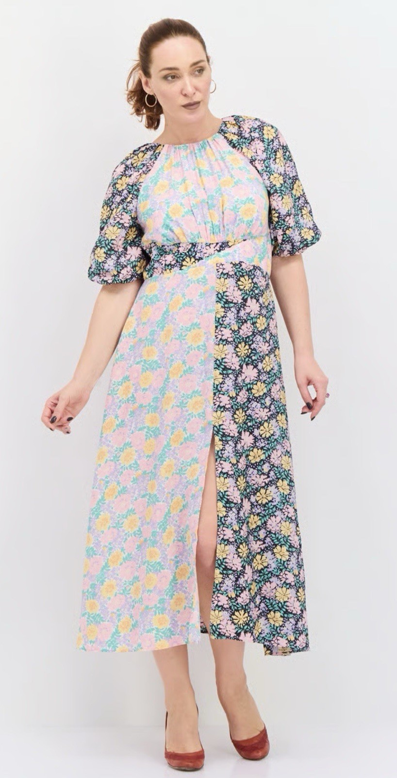 Nobody’s Child Penelope Spliced Patchwork Floral Midi Dress Size 8 NEW Ditsy