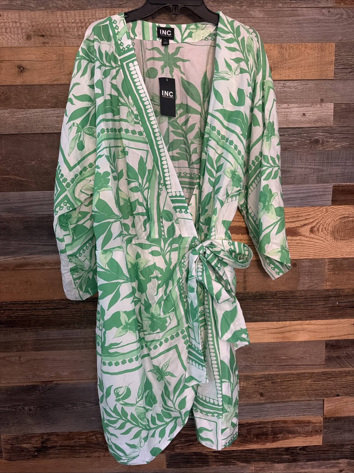 NWT Resort INC Kelly Green And White Wrap Mini Dress Women’s Sz L Resortwear