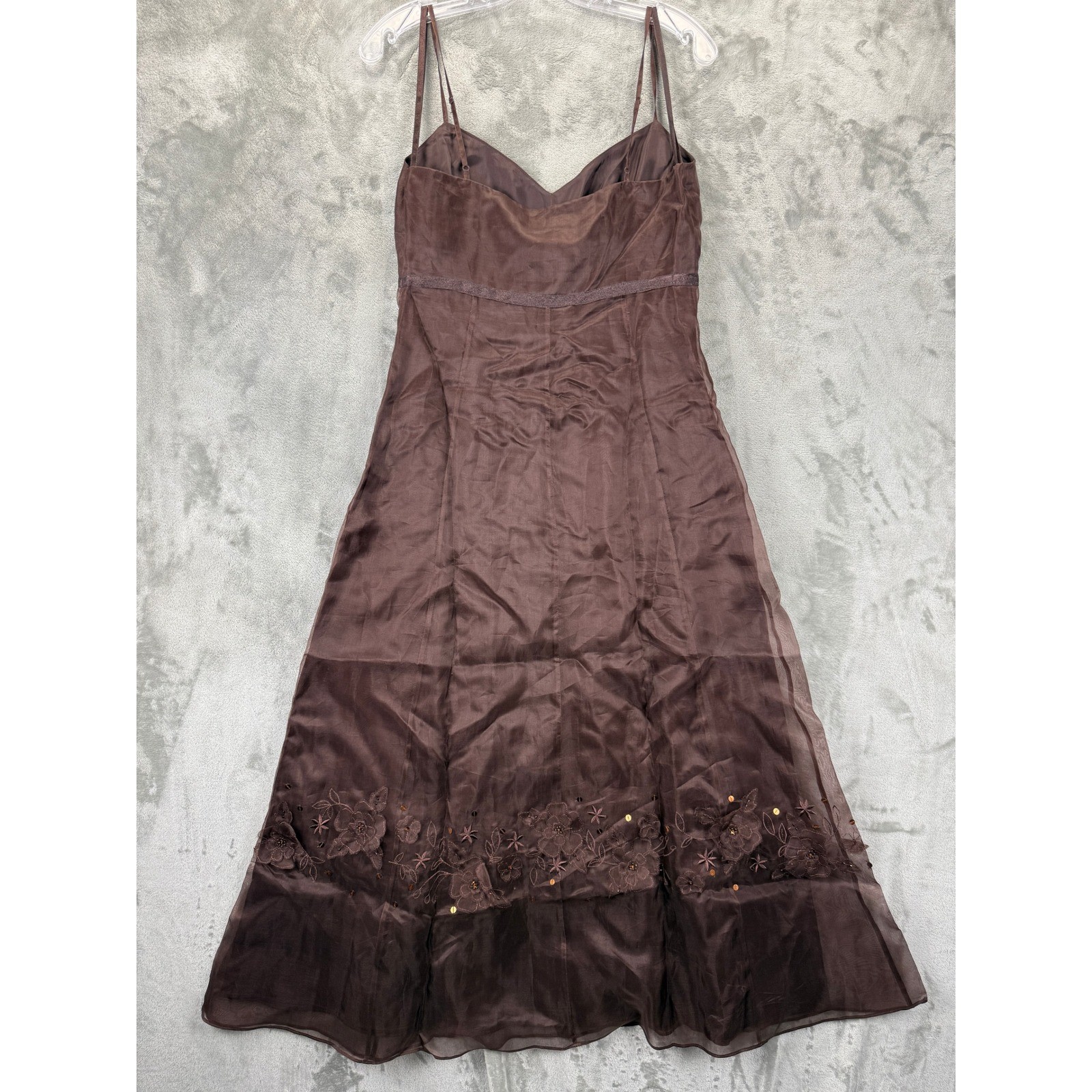 Monsoon Kimberley Chocolate Brown Silk Blend Embroidered Midi Dress UK 10 EUR 38
