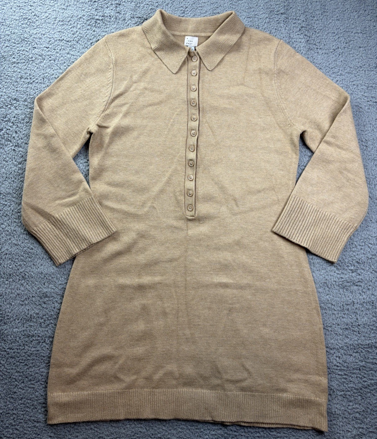 A New Day Dress Womens XL Heather Brown Long Sleeve Sweater Collared Button