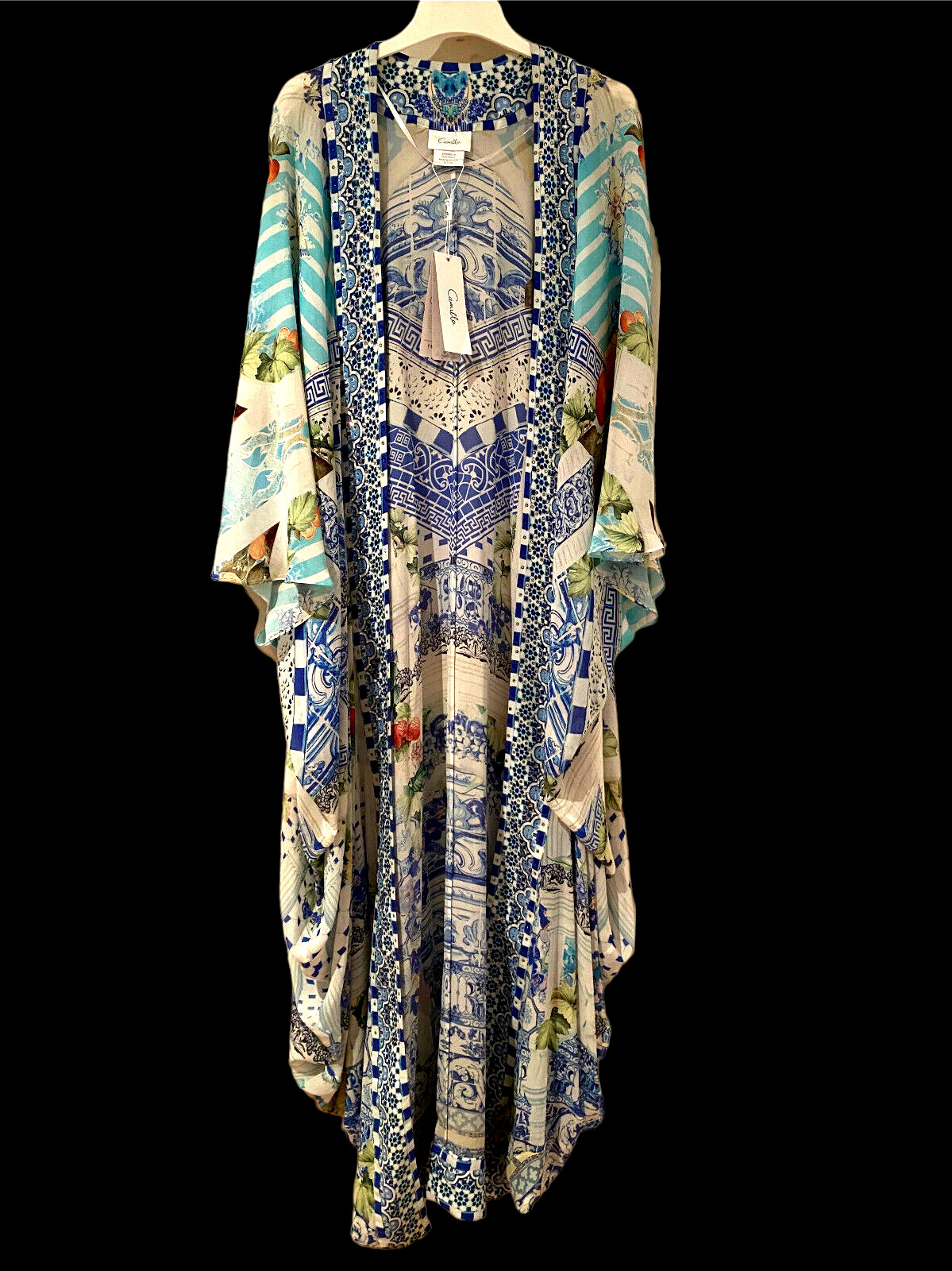 new $899 CAMILLA A NIGHT TO REMEMBER LONG CAPE JACKET KAFTAN SILK CRYSTALS